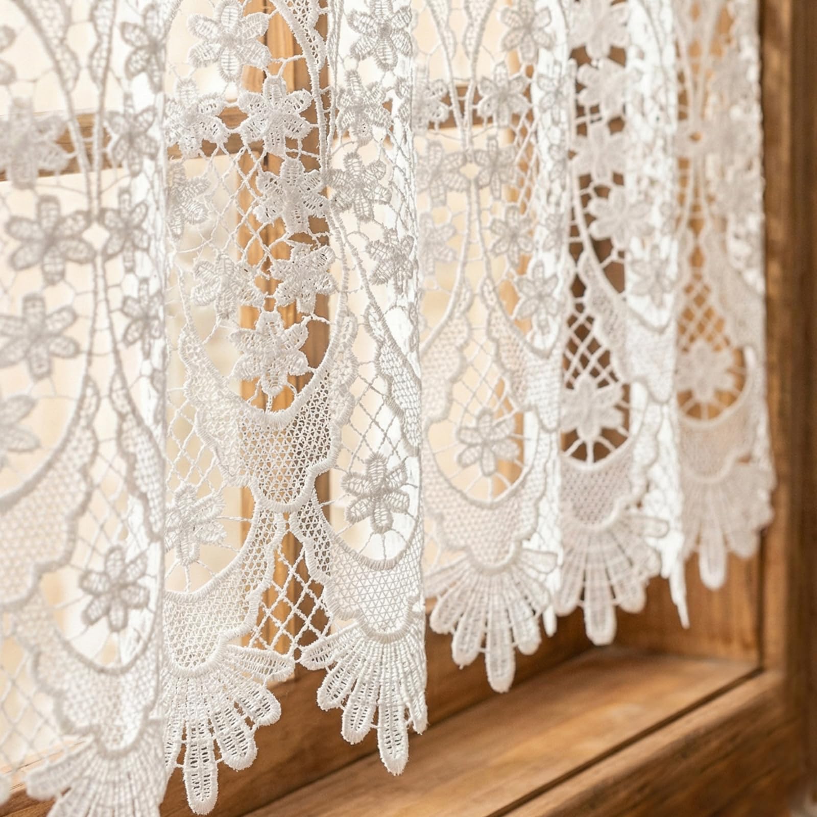 Molaxhome White Lace Window Valances 59inch,Rod Pocket Curtain Sheer Valance, for Home Kitchen Decor Window Treatments 681 W120xL45 cm
