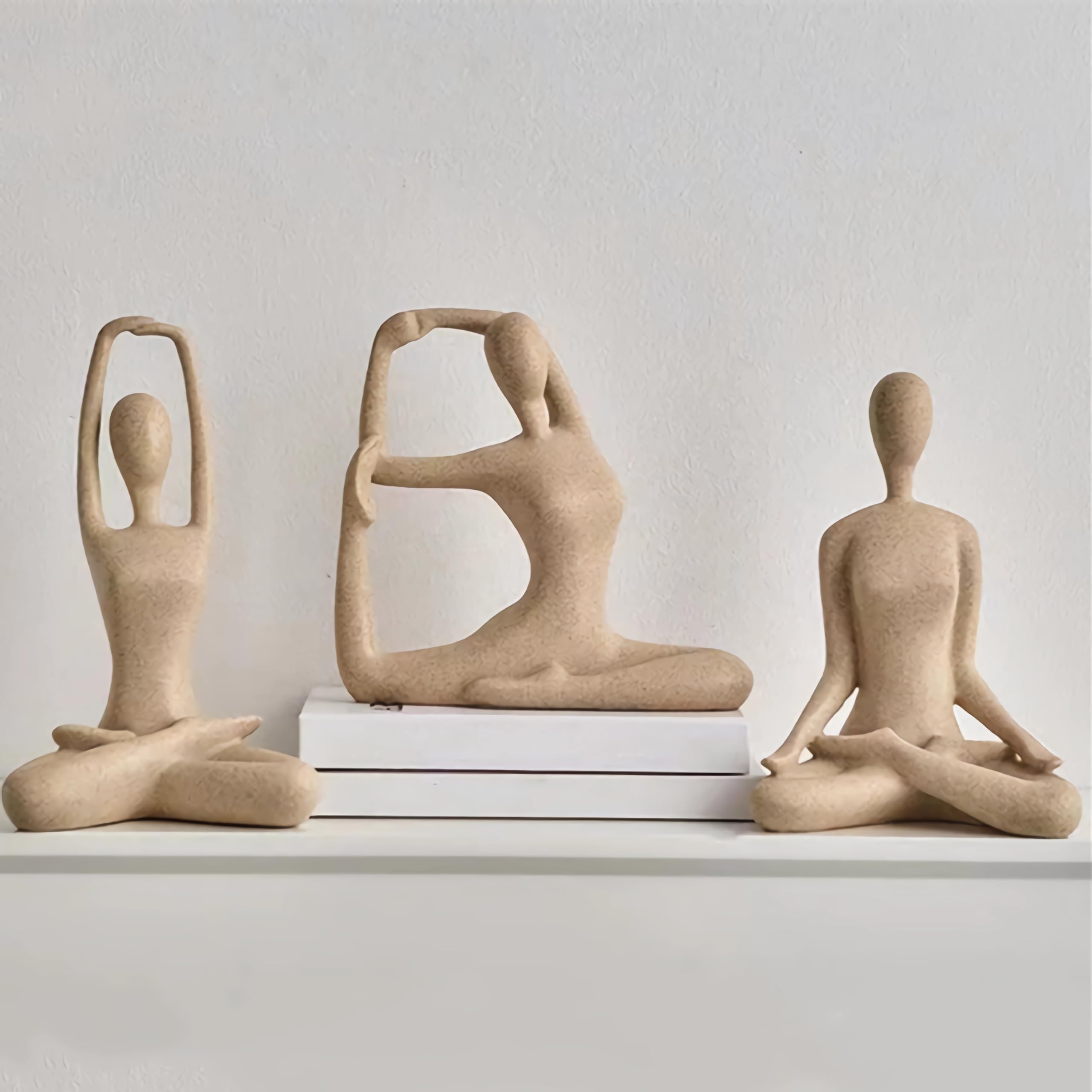 Sandstone Yoga Statues Set of 3, Resin Zen Meditation Figurines for Bookself, Home Decor, Gifts