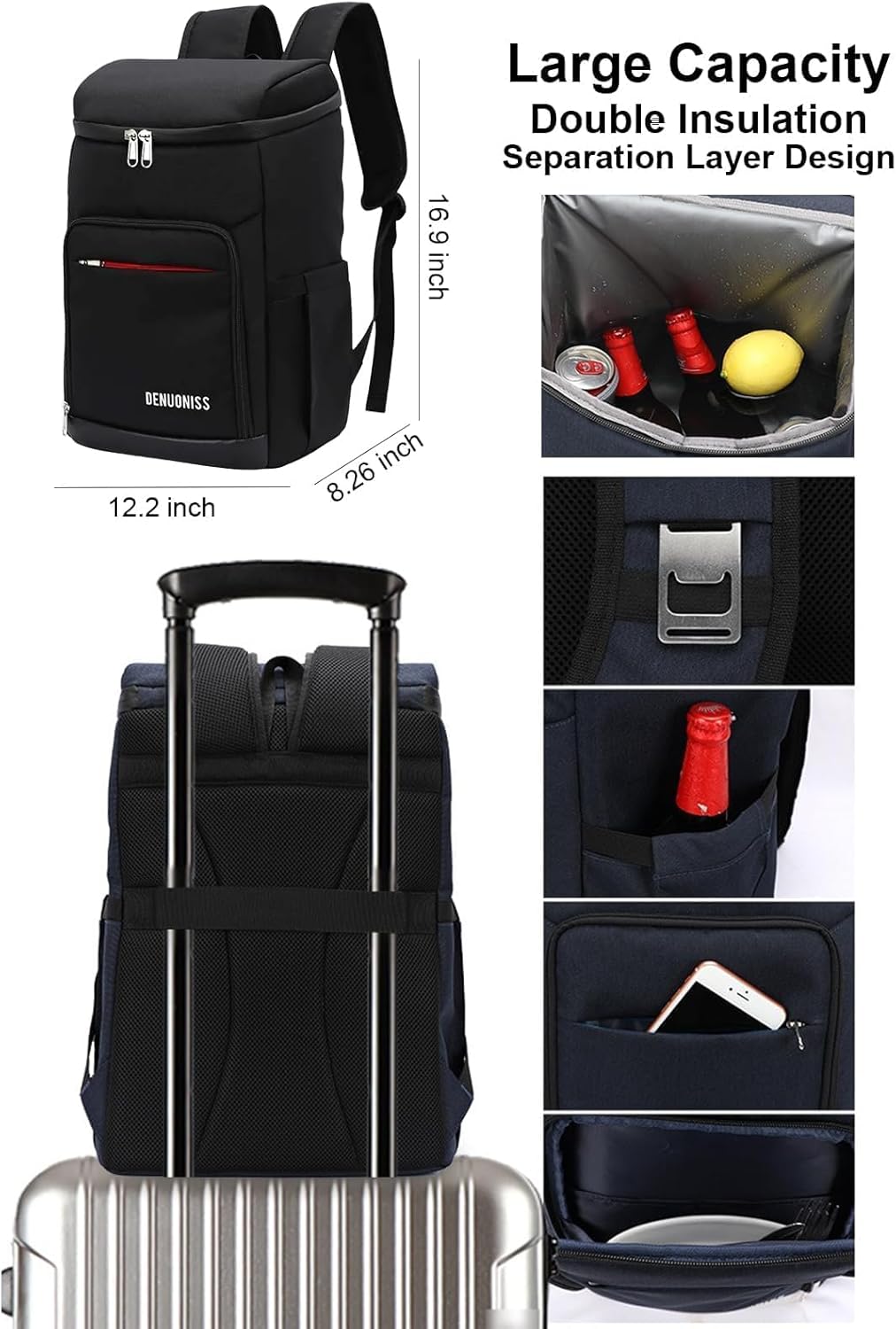 Picnic Backpack Set with Fold Table, Water Bag, Cooler Ice Box & Stainless Steel Utensils - Portable Outdoor Camping Gear for Family Picnics & Hiking (Black, A-4 Person)