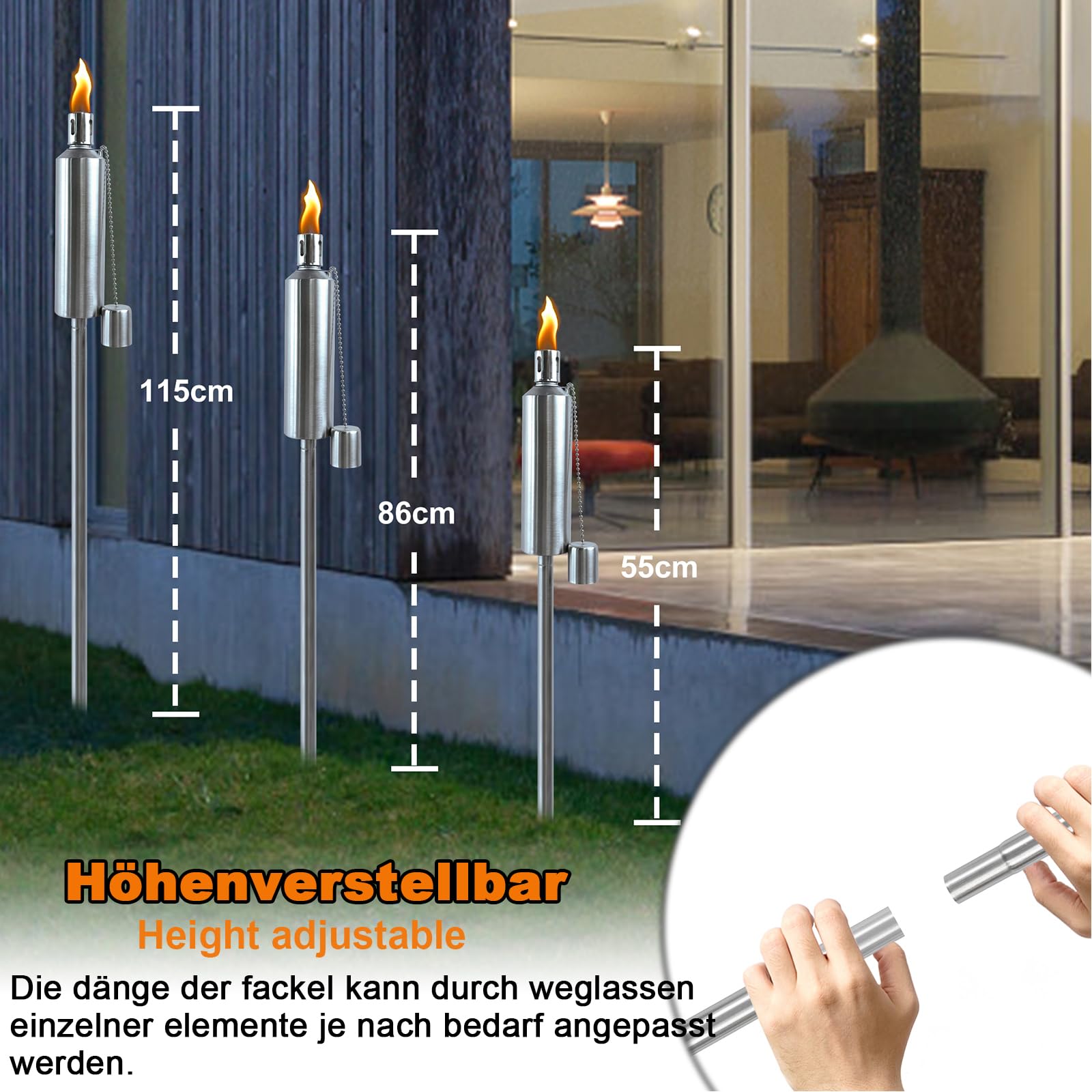 Set van 2 metalen tafelfakkels | Oplaadbare olielamp