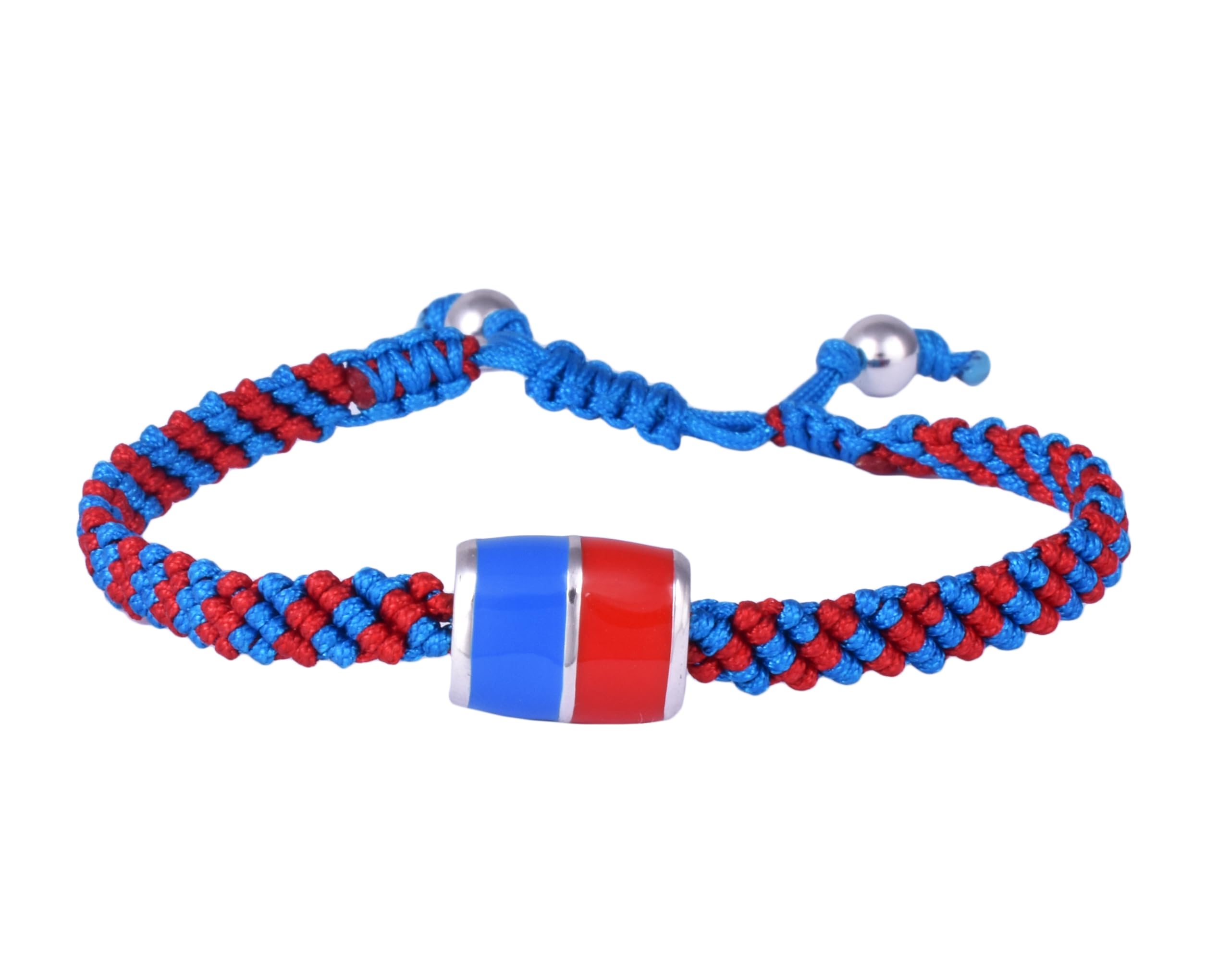 Bracciale per tifosi in macramè e Argento 925 rodiato oro bianco con smalti. Rosso Azzurro stile Catania.