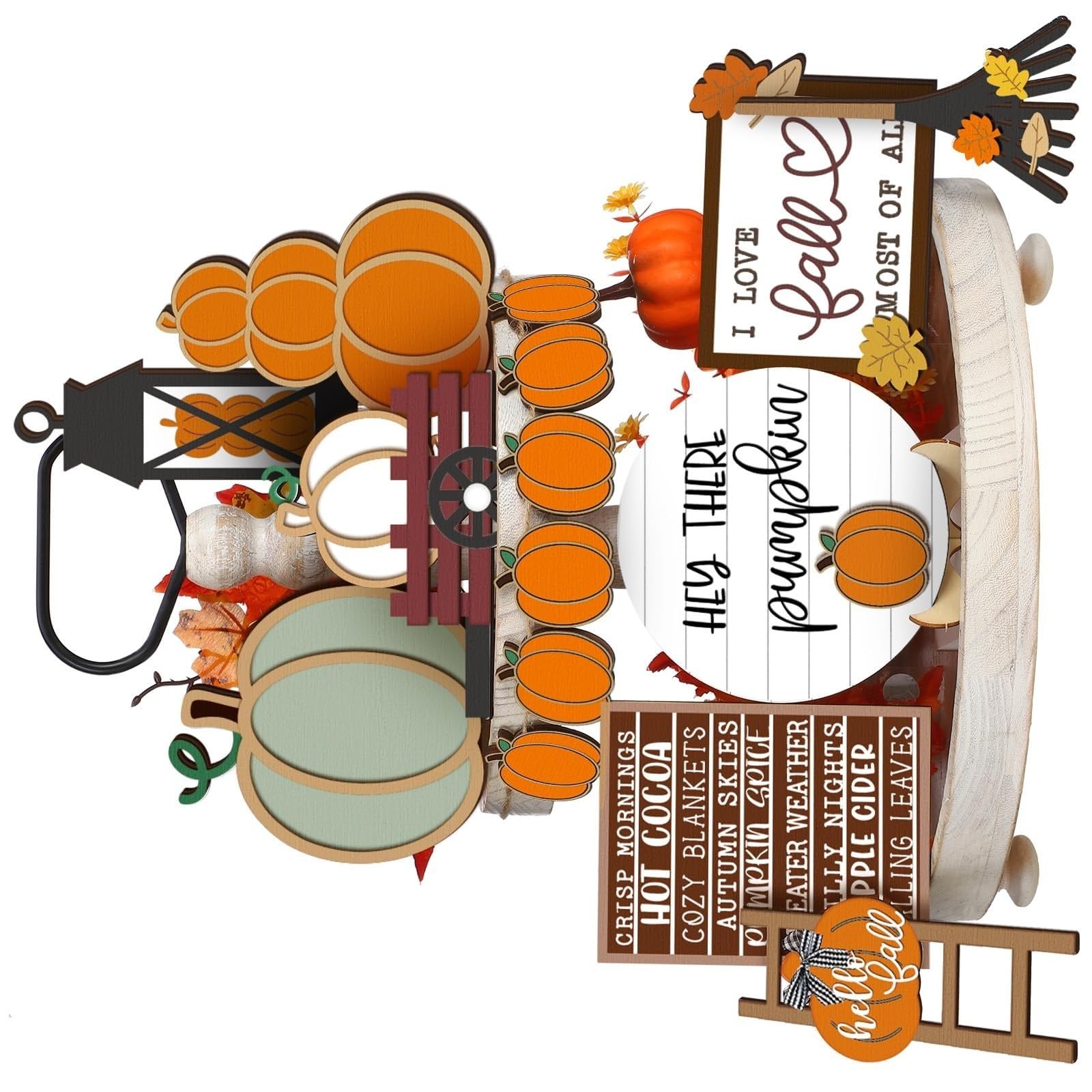 Xjdzineq Fall Tiered Tray Decoration Set Thanksgiving Pumpkin Wooden Signs Decors Rustics Farmhouse Decors Table Supplies Tiered Tray Decorations Set