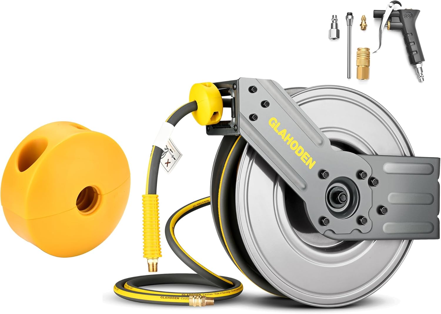 GLAHODEN 3/8 in Air Hose Reel 50 ft Retractable & Air Hose Reel Stop