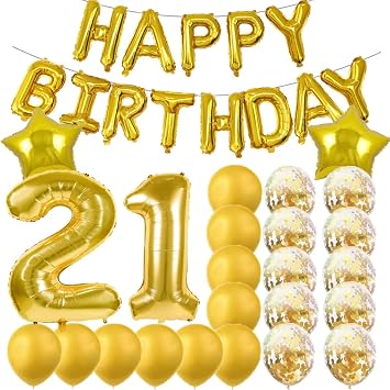 21st Birthday Decorations Party Supplies Gold Number 21 Balloons | Foil Mylar Balloons, Latex Balloon Decoration, For Girls, Women, Men, Photo Props
