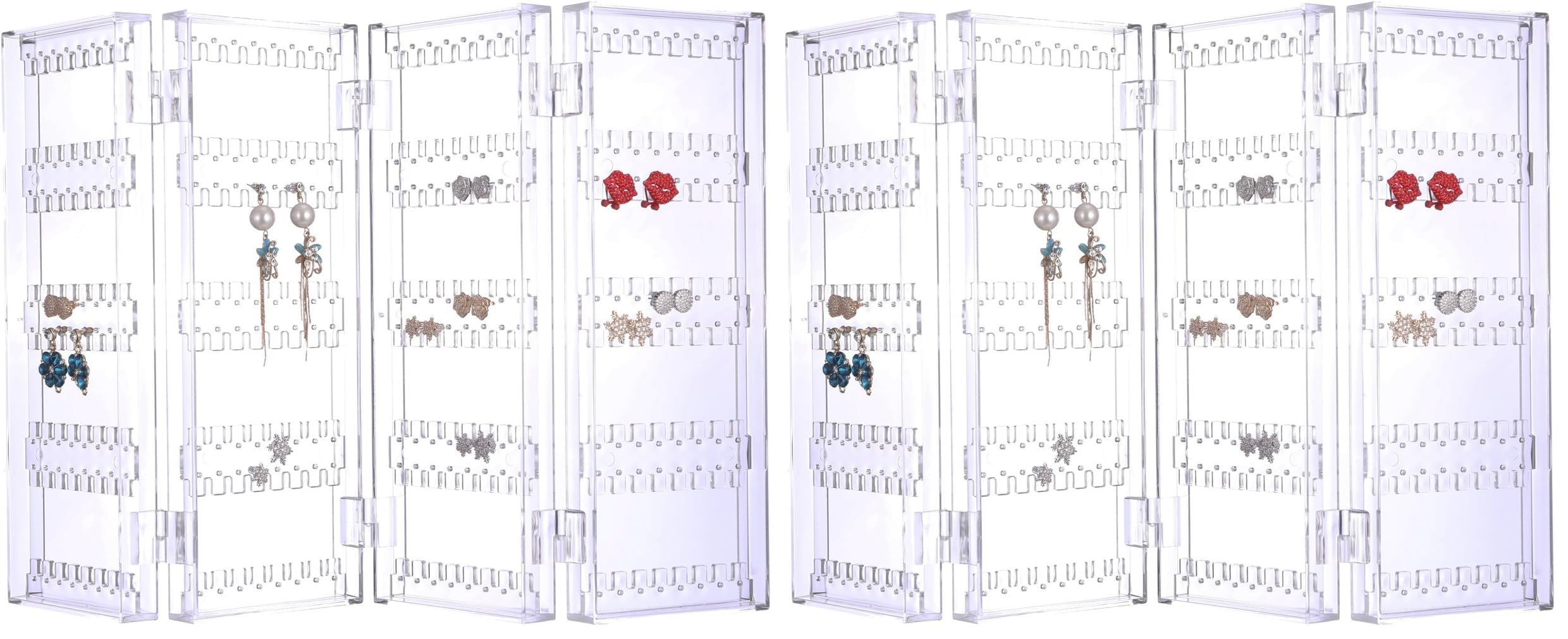 Sooyee Earring Holder Organizer, 256 Holes 5 Tiers 4 Doors Foldable Necklace Organizer Jewelry Holder, Acrylic Stud Earring Display Stands for Selling, Clear (Pack of 2)