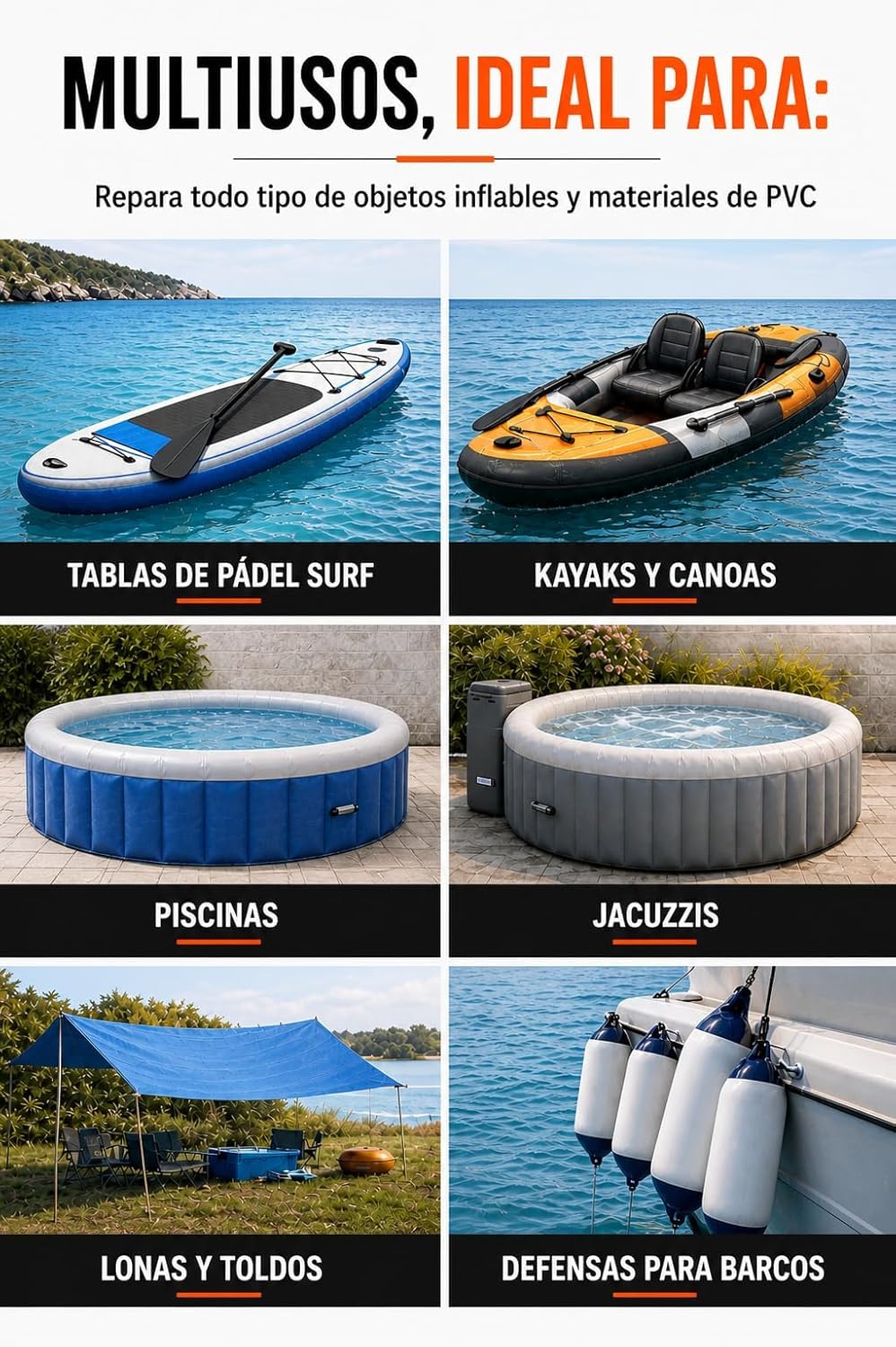 Colle PVC 2 composants 125 ml Zodiac Paddle Surf Kayak Gonflables - Kit de réparation avec patchs, pinceau, gobelet, gants et lingette