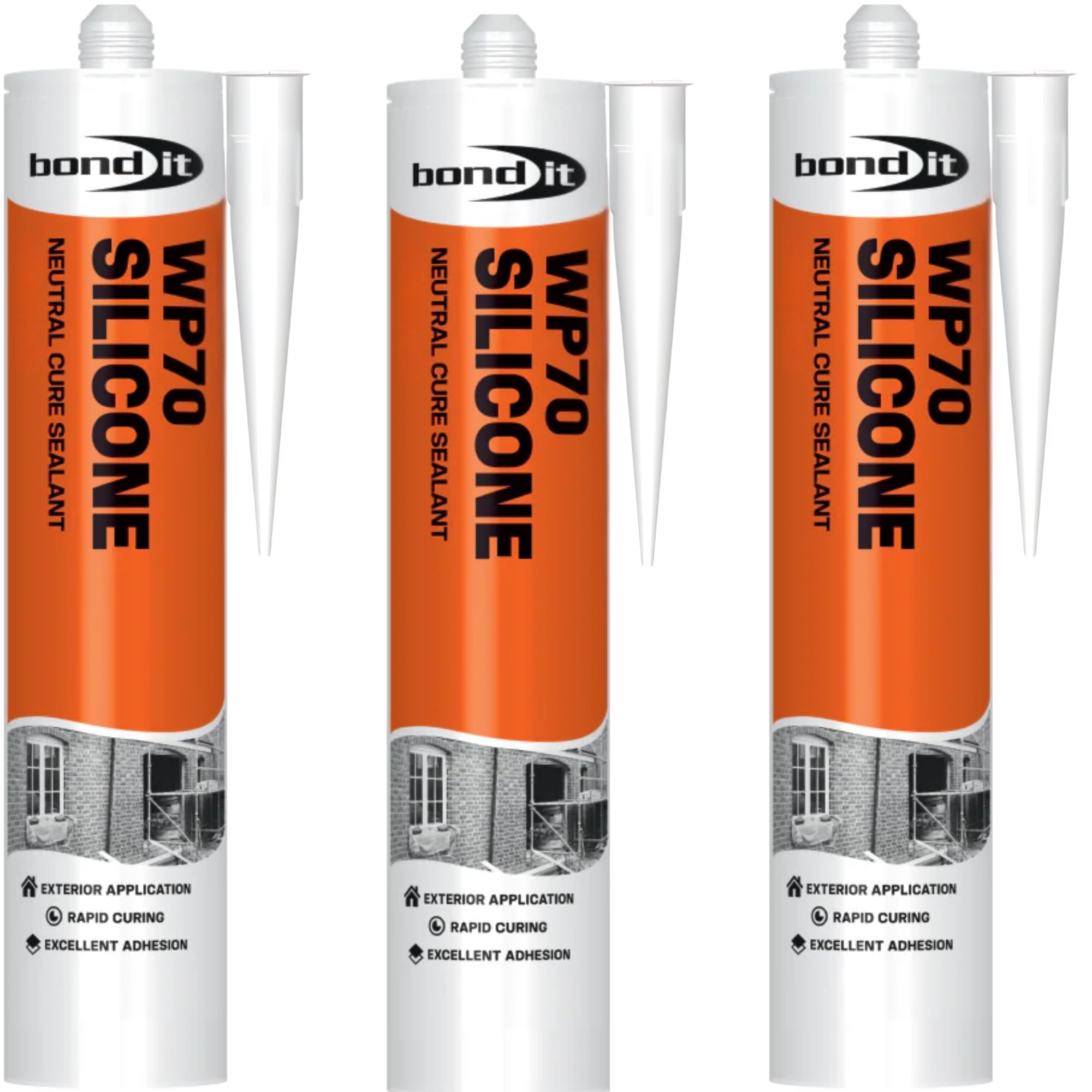 Bond It WP70 Translucent Silicone Sealant Pack 3 x 285ml – Neutral Cure Waterproof Silicone Sealant, Exterior Window Frame Sealant, uPVC & Glass Adhesion, All Weather Sealant