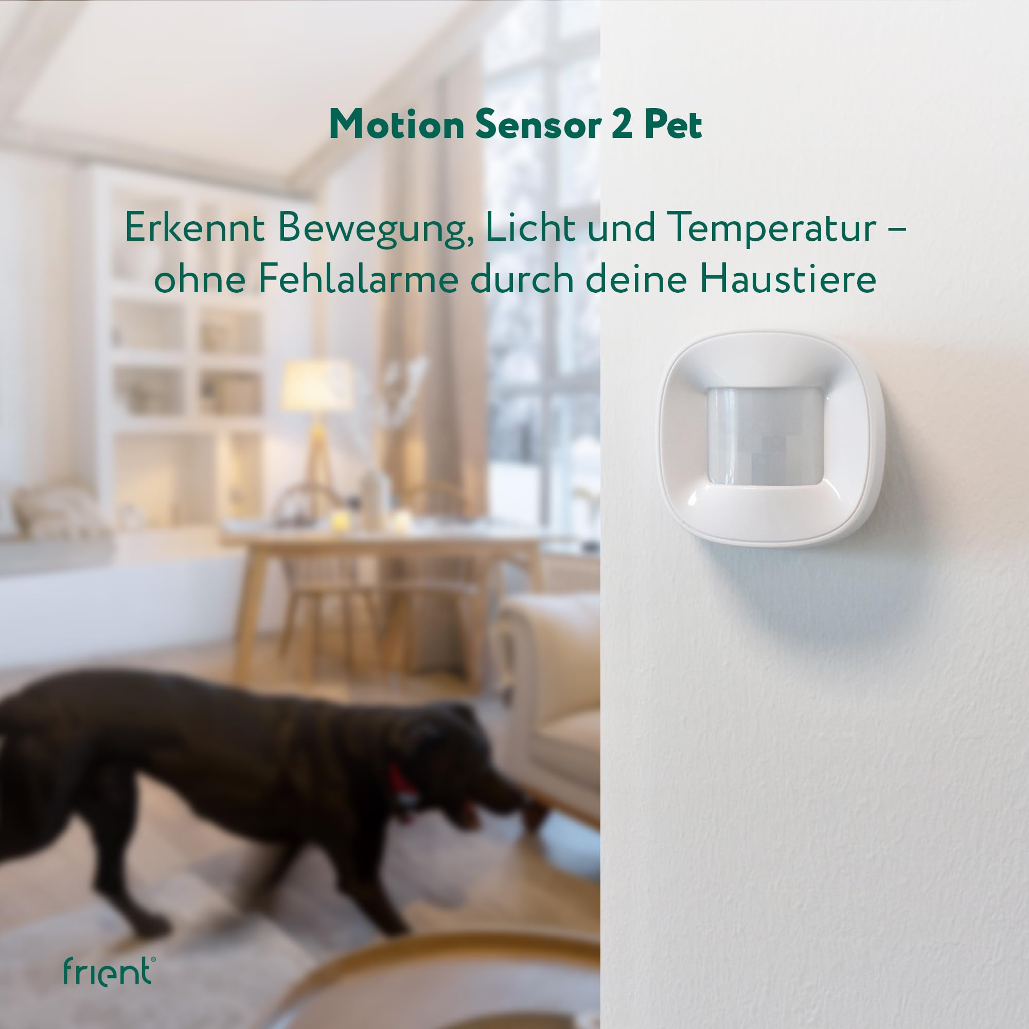 Frient Motion Sensor 2 Pet - Zigbee Bewegungsmelder mit Tierimmunität | 3-in-1 Smart Home Sensor für Licht, Temperatur & Bewegung - Tierimmun - Kompatibel mit Homey & SmartThings Hub