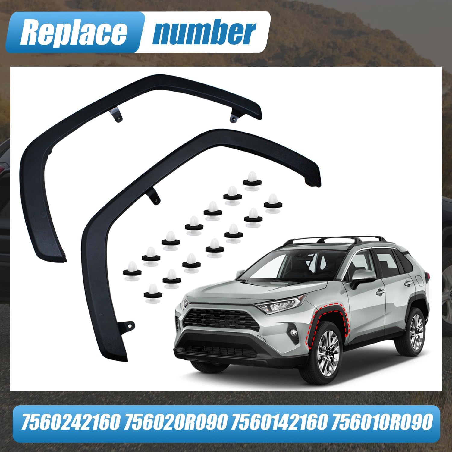 Front Fender Flares 2Pcs Compatible with Toyota Rav4 2019-2024 Left and Right Replaces 7560242160 756020R090 7560142160 756010R090