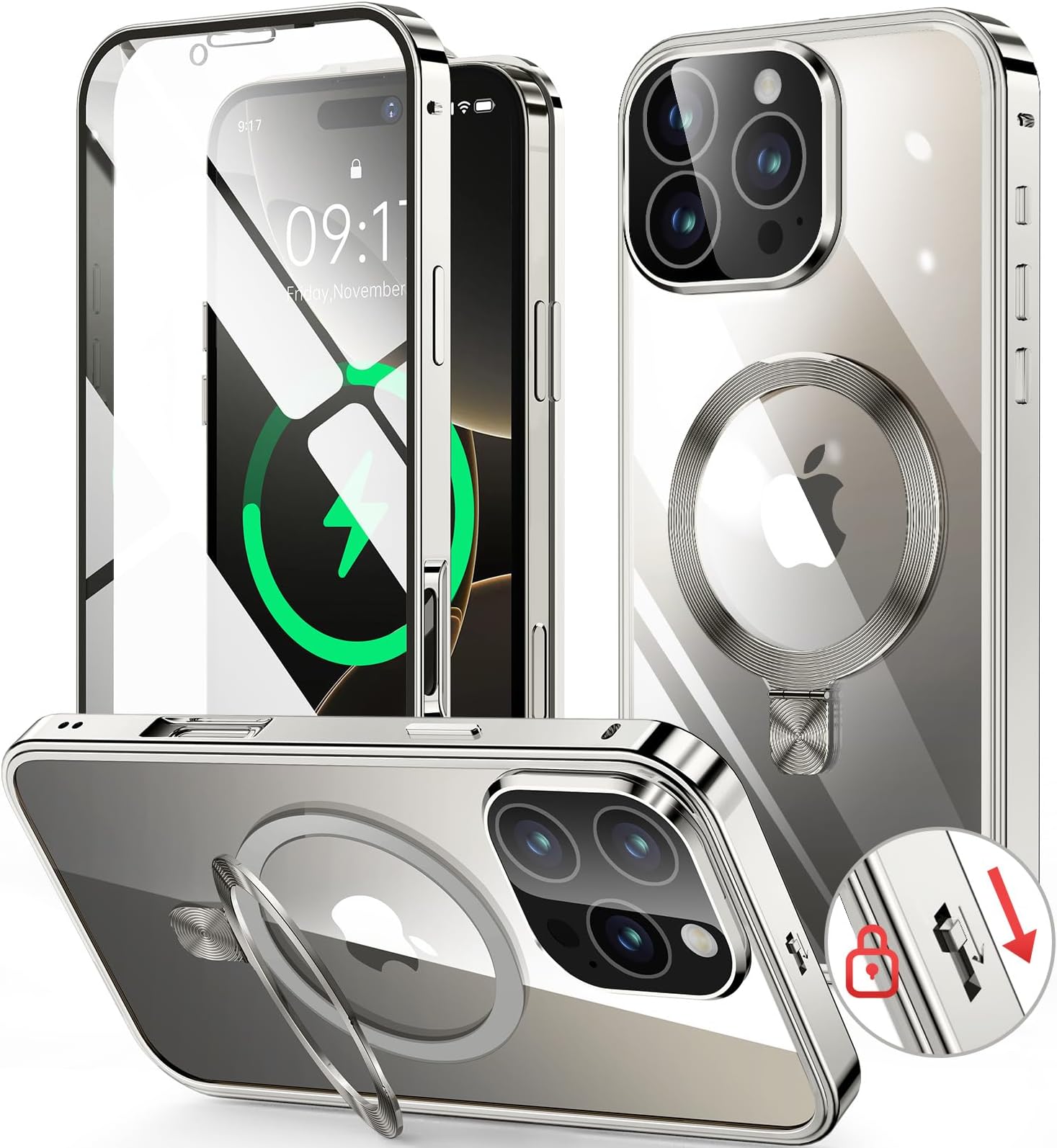 Amazon.co.jp: 【360°全面保護・スタンド・Magsafe対応】KELLCASE iPhone 16 Pro 用 ケース 両面 ...