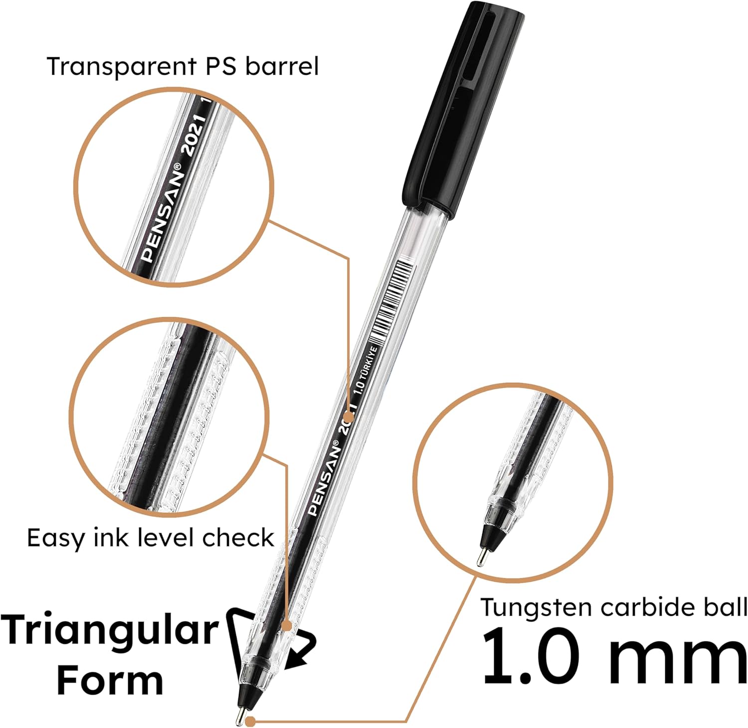 PENSAN Ballpoint Pens Bulk Pack, 300-Count – (150 Black & 150 Blue) Ink Pens, 1.0mm Medium Point, Ergonomic Triangle Grip, Smooth Writing