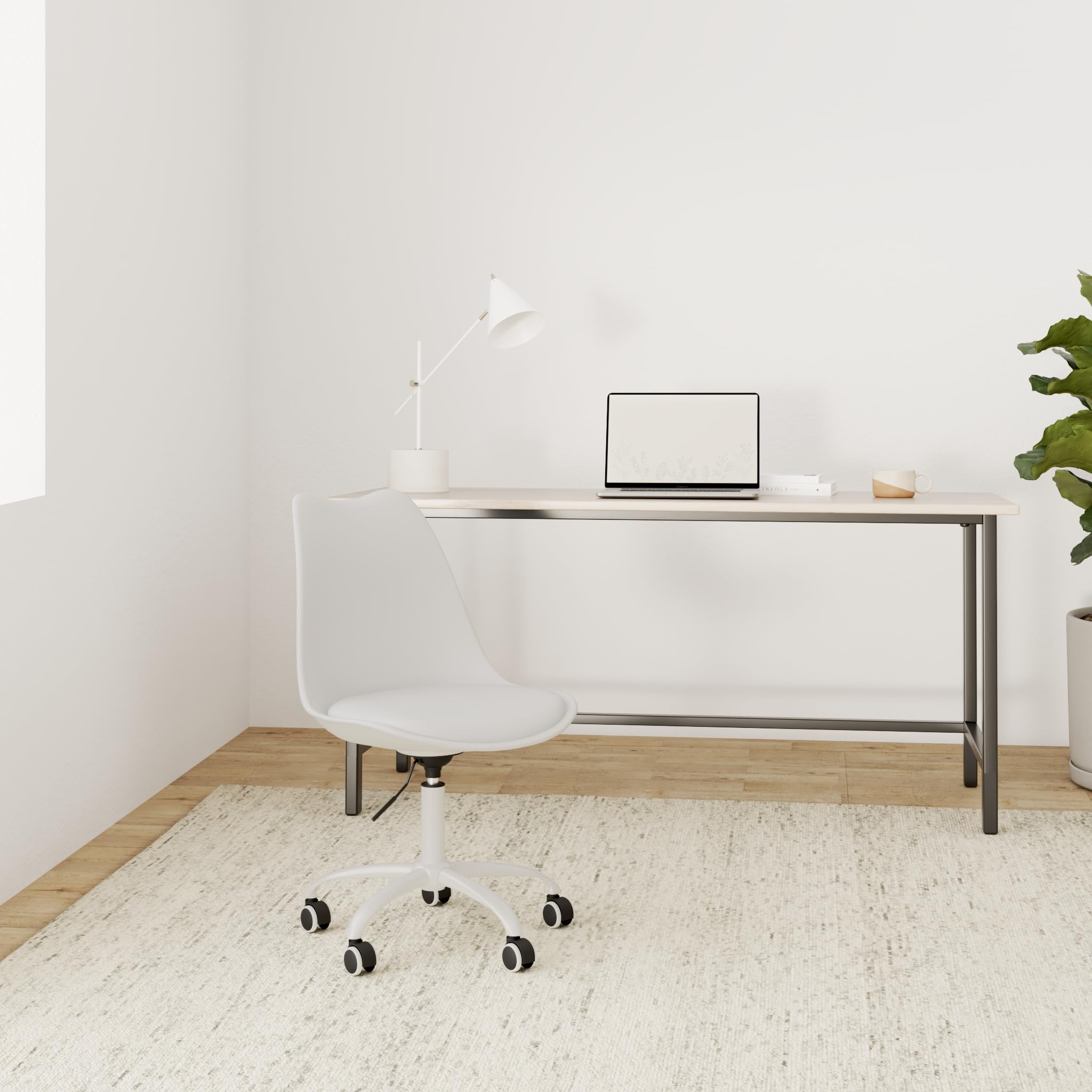 Waytex Chaise de Bureau Scandinave Blanc à roulettes et Hauteur Réglable et Pied métal laqué Blanc