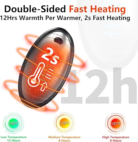 Miniatura 5 de Calentadores de manos recargables  Calentadores de manos eléctricos 2 en 1, 4000 mAh, ligero y elegante, certificado UL, 3 ajustes de calor, 12