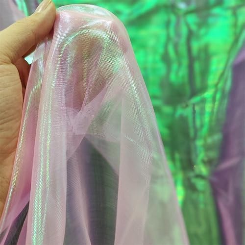Miniatura 18 de Tela de Encaje de Organza con Degradado Láser Arcoíris Mágico, Tela de Gasa Holográfica Iridiscente para Vestido de Novia, Cortina, Fondo, Fiesta