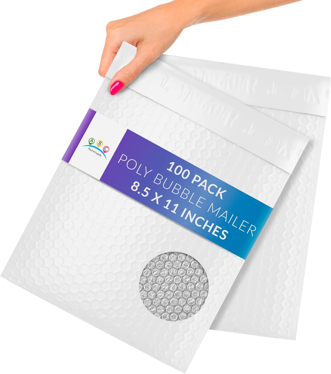 ABC PACK & SUPPLY Poly Bubble Mailers, 8.5 x 11 Inch. Pack of 100 White Padded Envelopes Self Seal. Tear-Proof Gift Bubble Envelopes. Waterproof Packaging for Small Business. Cushioning Book Mailers