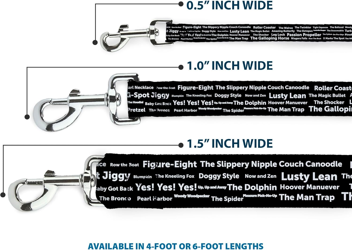 Dog Leash - 6-FEET - Verbiage Sex Positions Black White