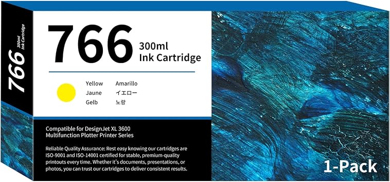 766 Yellow Ink Cartridge 300-ml P2V91A 766 Y Ink Replacement for HP 766 Ink Cartridge for DesignJet XL 3600 Series Printer Ink 1-Pack