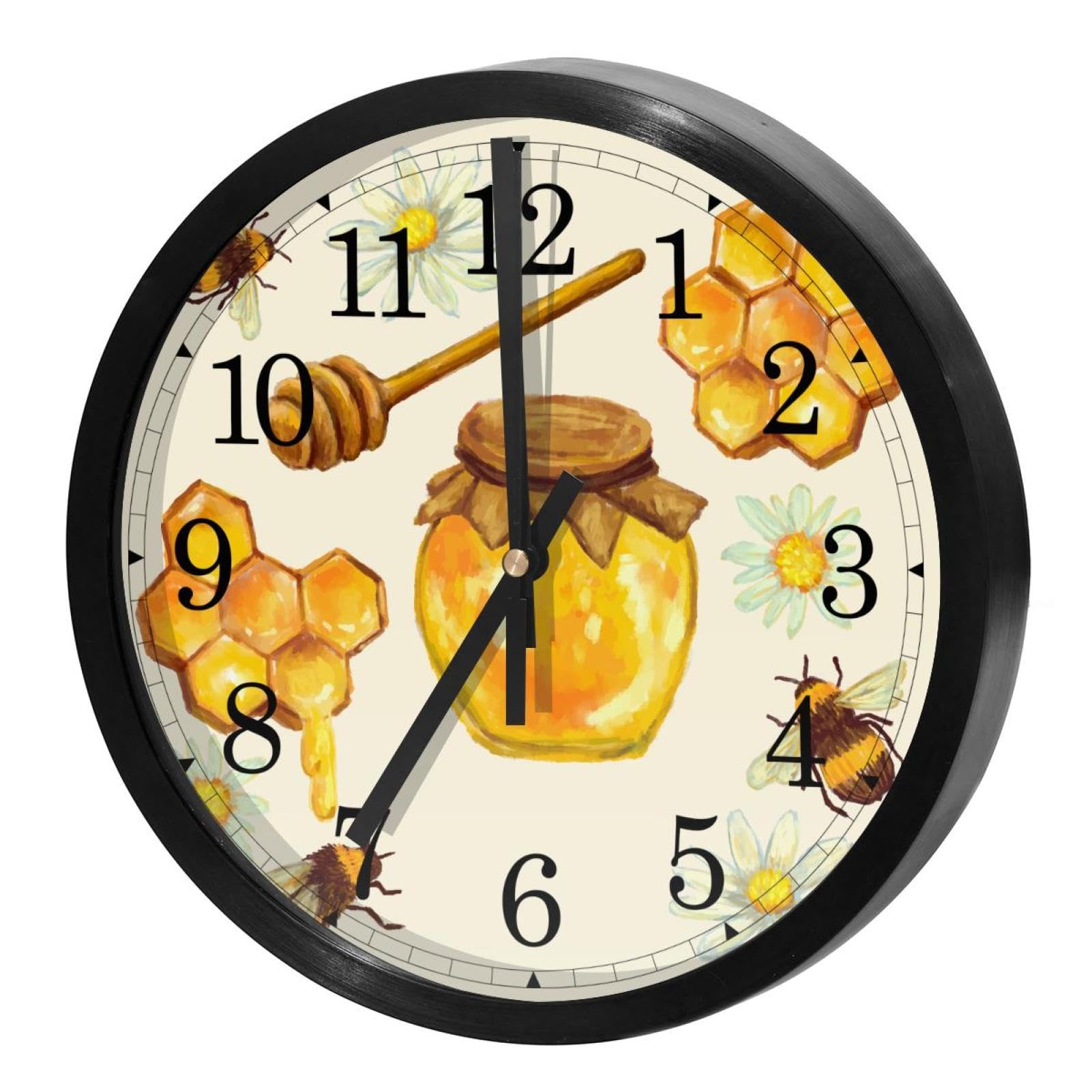 Horloge murale silencieuse pour cuisine et bureau au design pot de miel et nid d'abeille