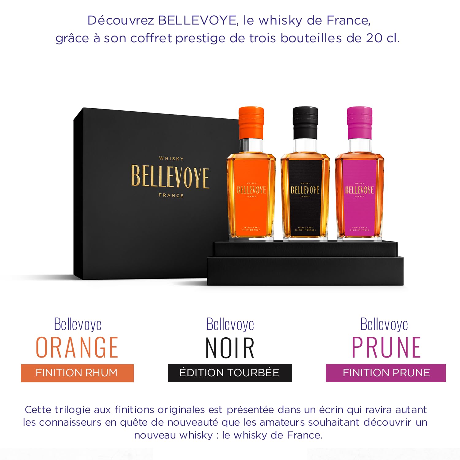 BELLEVOYE - Whisky Triple Malt - Coffret Degustation Whisky - Prestige - 3 x 20 cl de Whisky Français