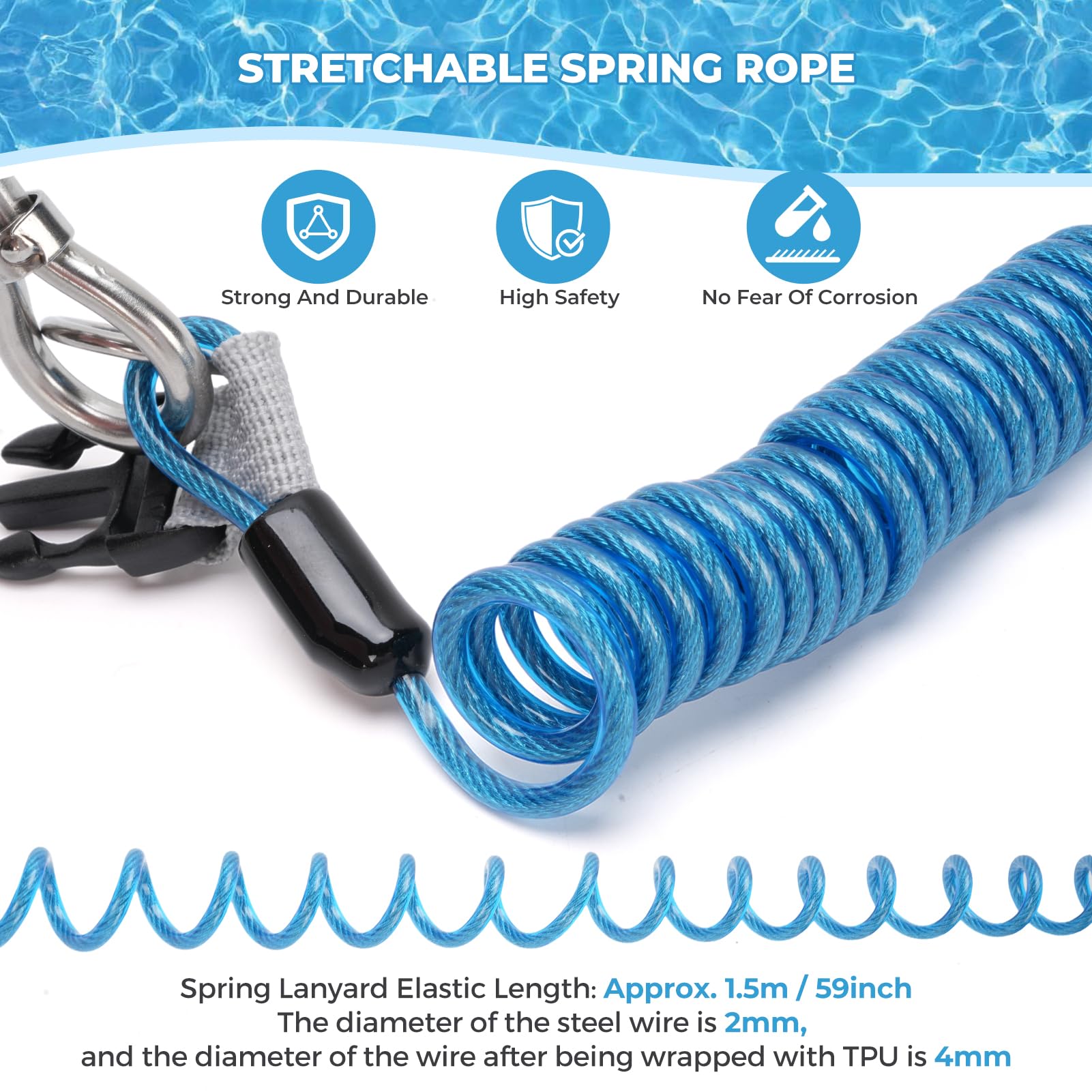 Tbest Riffhaken Tauchen Edelstahl Riffhaken Mit Spiralkabel Scuba Diving Reef Haken Edelstahl Reef Hook Tauchhaken Scuba Safety Zubehör mit Spiral Coil Lanyard Schnellverschluss