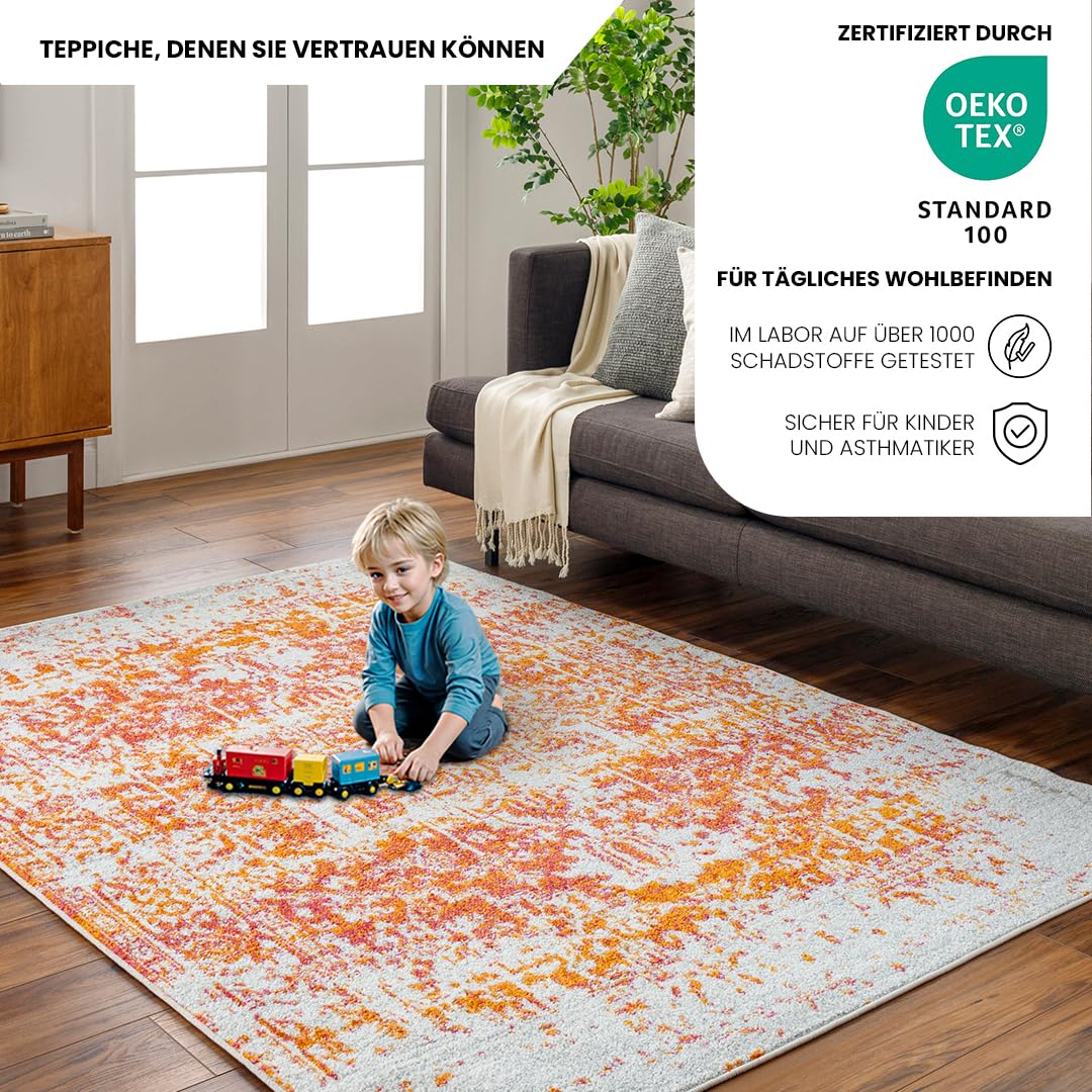 Surya Livabliss Teppich Dukan 80x220cm – Waschbar, Vintage Boho Stil, Beige/Elfenbein, Für Wohnzimmer & Schlafzimmer