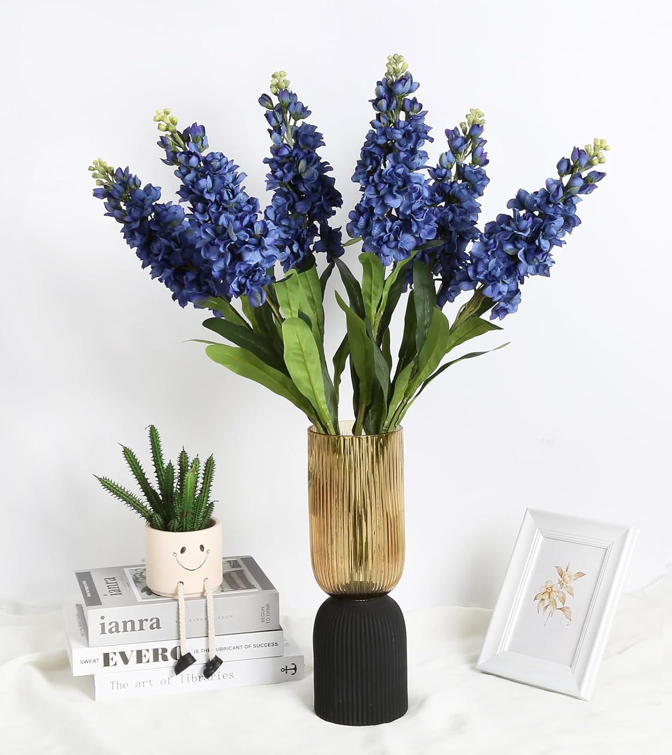 IPOPU Snapdragon Artificial Flowers 6PCS 31.50" Delphinium Fake Flowers Royal Blue Long Stem Silk Flowers Antirrhinum Majus Faux Flowers for Home Garden Wedding Decor Floral Arrangement (Navy Blue) - Image 2