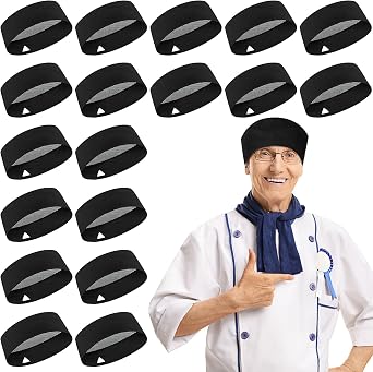 20 Pack Black Chef Skull Caps, Adjustable Kitchen Beanie Hats with Mesh Top