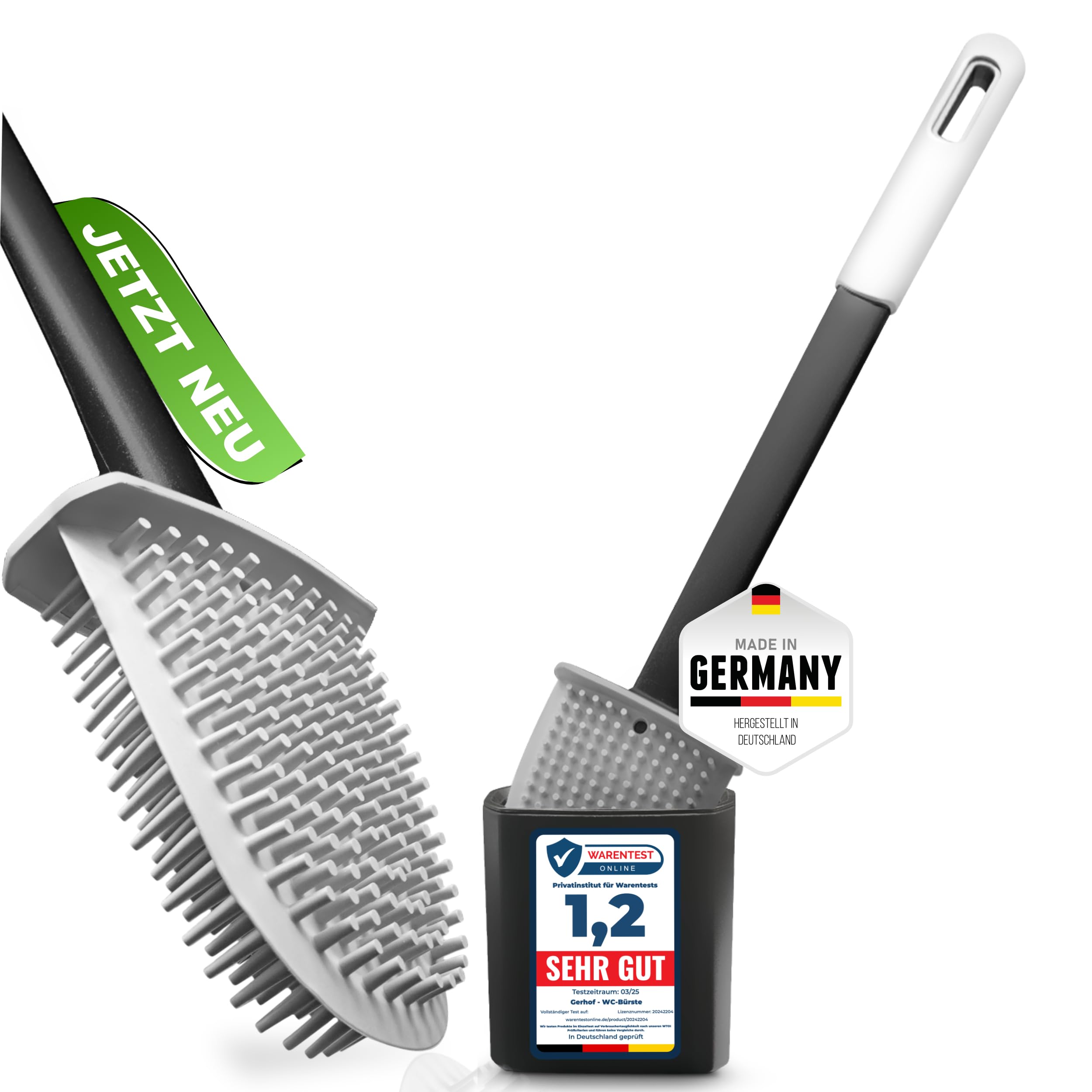 Silicone Toilet Brush, Flat Toilet Brush, for Bathroom, Motorhome, Antibacterial, Hygienic Cleaning, Modern Bathroom Accessories, Made in Germany (1)