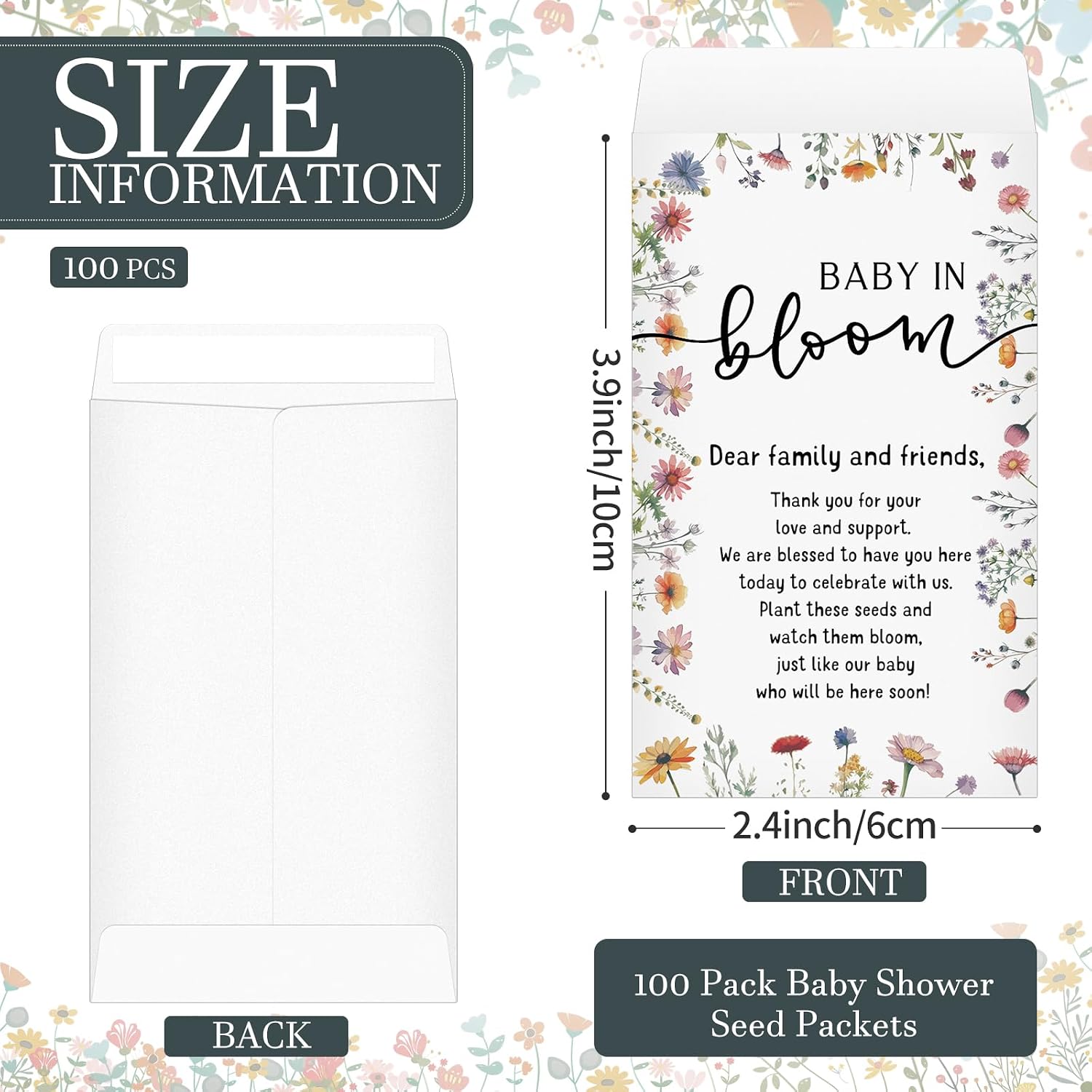 Maitys 100 Pcs Baby Shower Seed Packets Favors for Guests, Boho Wildflowers image 3