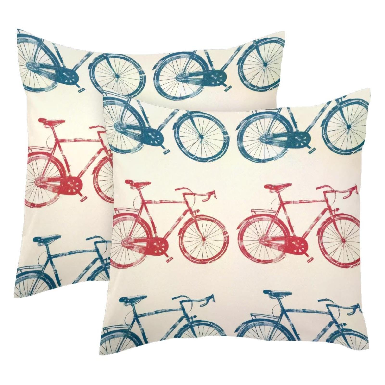Housse de coussin velours 50x50 taie décorative vélo bleu rouge lot de 2