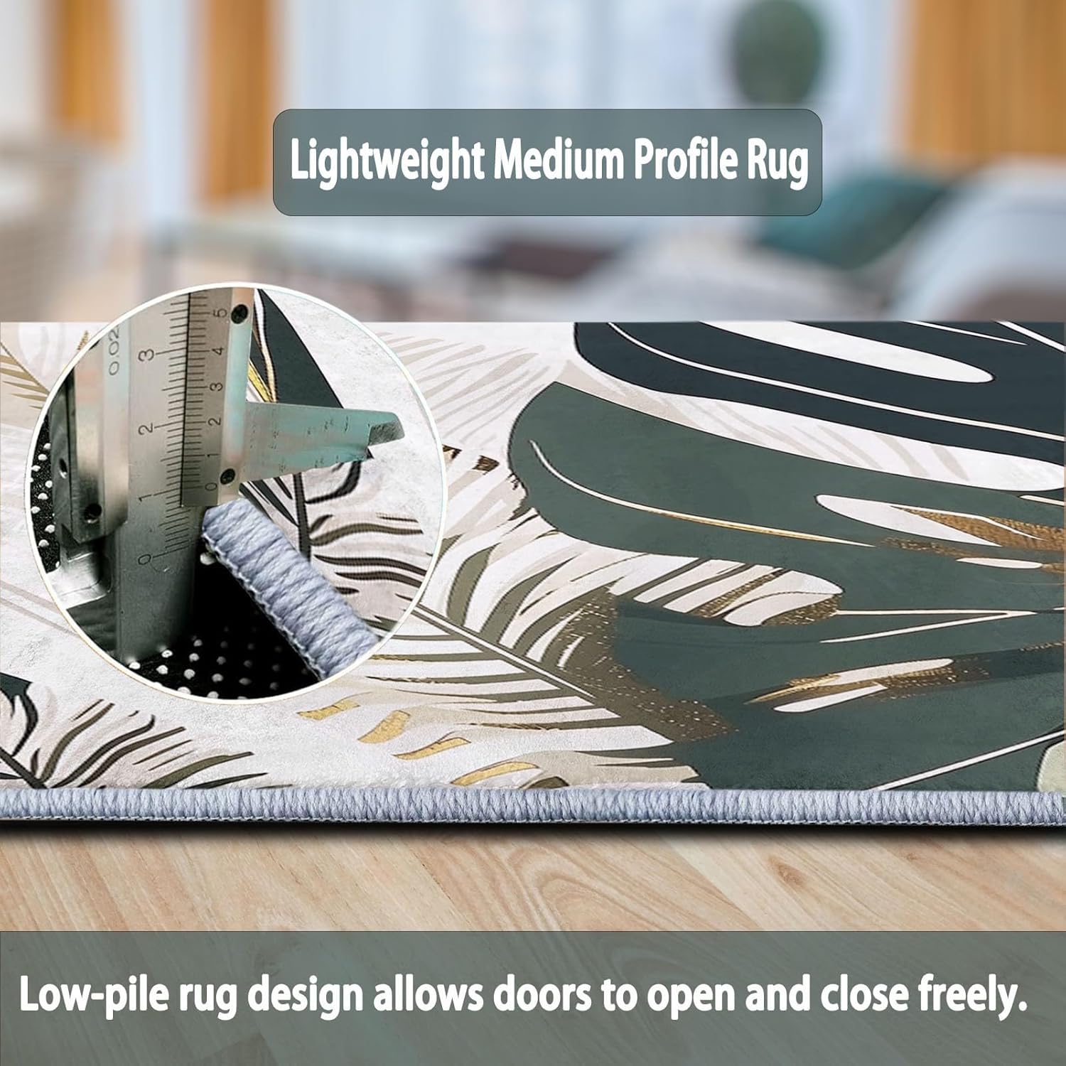 Washable Round Rugs 5' x 5', Tropical Watercolor Monstera Round Area Rug for Living Room, Plant Leaves Non-Slip Round Carpets, Soft Low-Pile Circle Rug for Dining Room Table