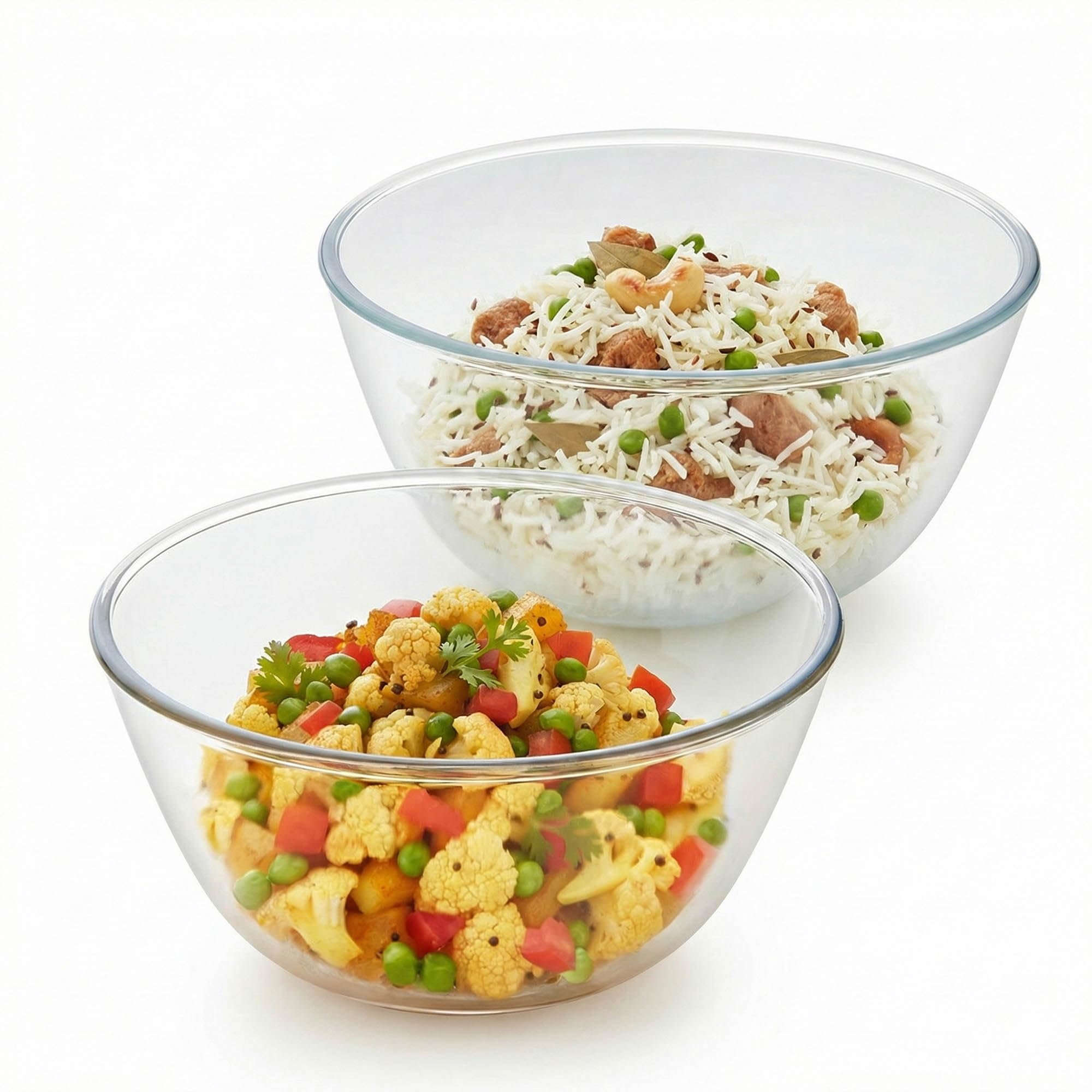 750ml + 1.5L (2pc) Serving & Mixing Bowl Set | Made in India Borosilicate Glass Bowl for Kitchen & Dinning | Bowl for Mixing Dough, Salad, Batter | Microwave & Dishwasher Safe | Transparent
