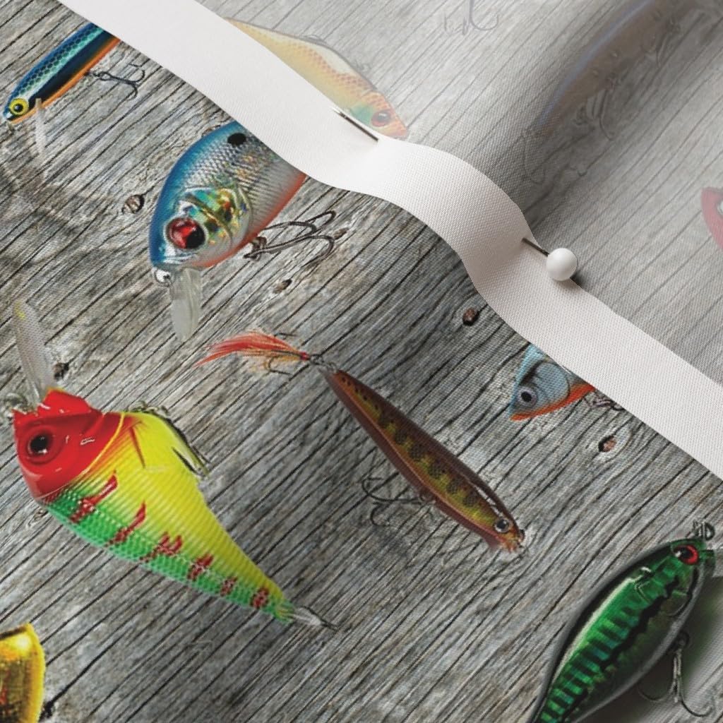Spoonflower Fabric - Fishing Lure Woodland Woodgrain Printed on Cotton Poplin Fabric by The Yard - Sewing Shirting Quilting Dresses Apparel Crafts