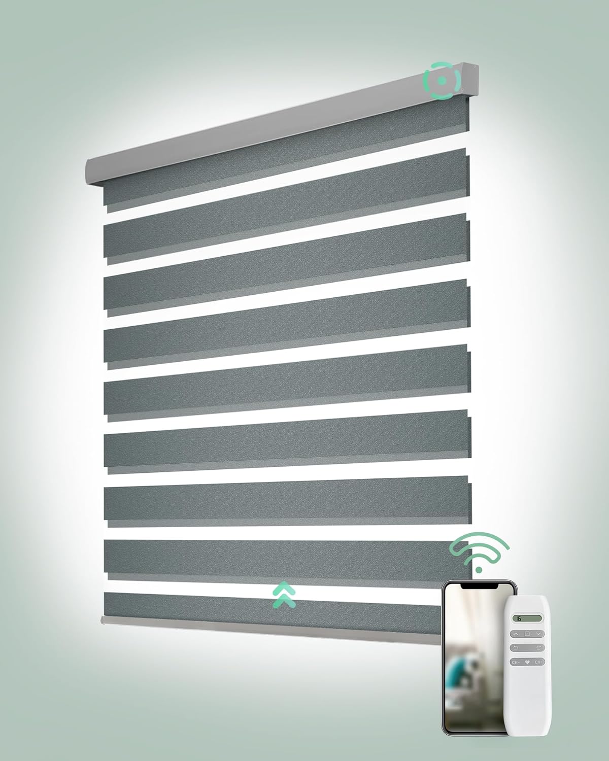 Yoolax Motorized Zebra Blinds, Remote Zebra Shades for Indoor Windows, Motorized Shades with Remote Light Control Horizontal Window Blinds Custom Size(60% Shading Sheer White)