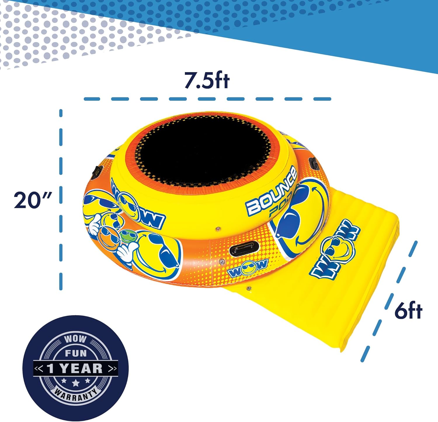 WOW Sports World of Watersports Inflatable Bounce Pad, 4Ft Bouncing Area, Yellow, 20-2030