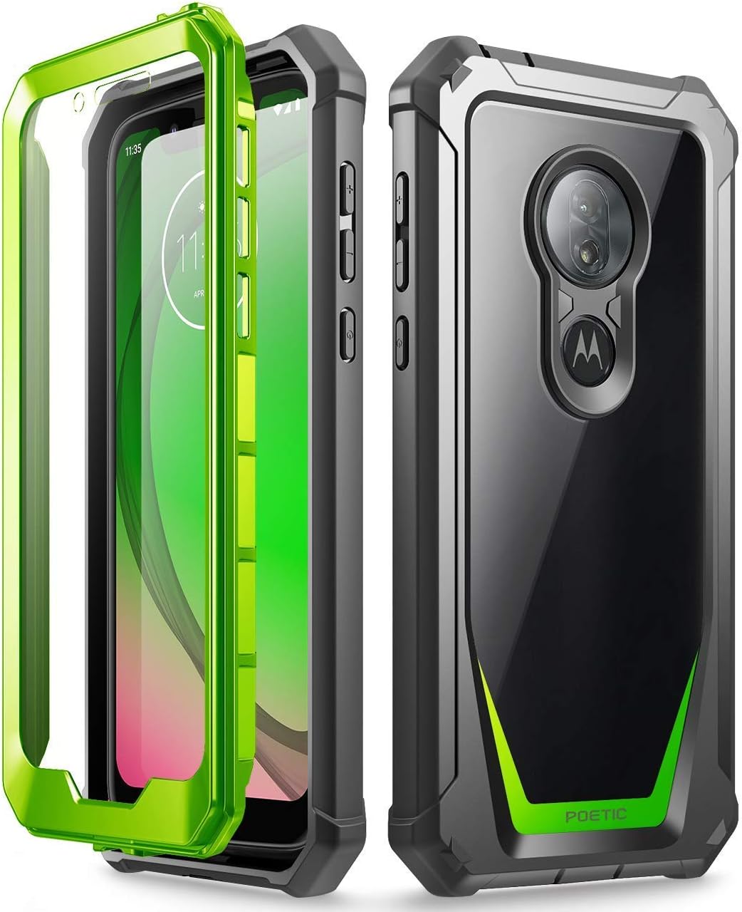 Moto G7 Play Rugged Clear Case, Moto G7 Optimo Case, Poetic Full Body Hybrid Shockproof Bumper Cover, Built-in Screen Protector, Guardian Series, DO NOT FIT Moto G7 Or Moto G7 Power, Green/Clear