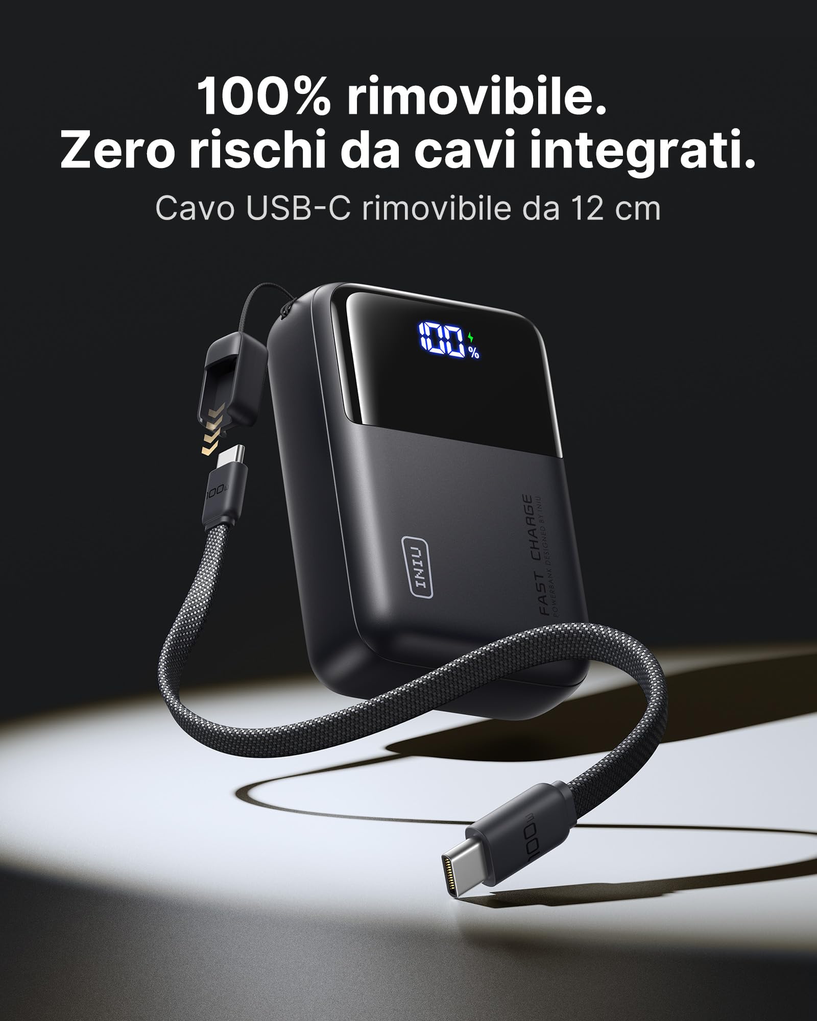 INIU 100W Laptop Power Bank, Piccolo 25000mAh Alta Capacità USB-C Powerbank | 100W USB-C Ricarica Rapida Caricatore Portatile per MacBook Pro, Steam Deck, iPhone 17 16 15 Pro, Samsung S22, iPad Pro ecc
