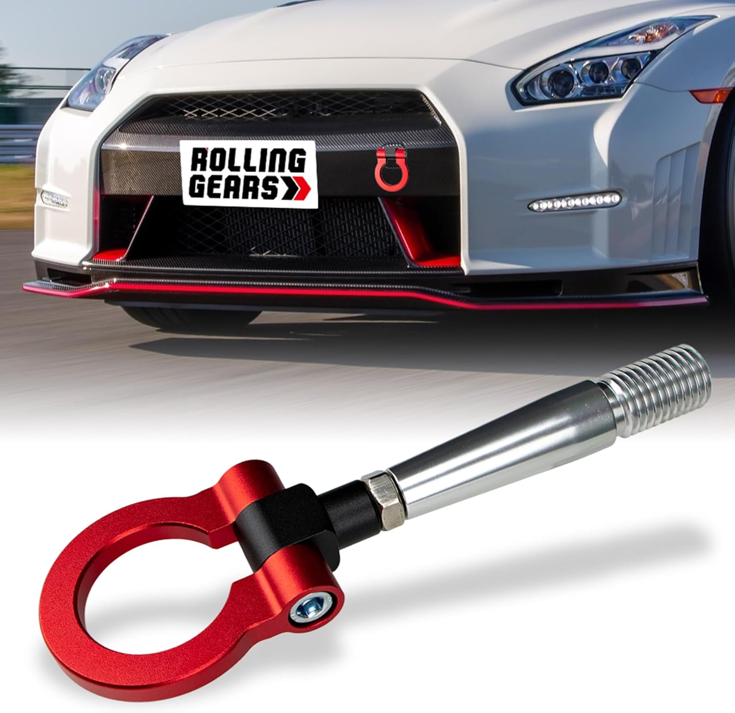 Silver Racing Tow Hook Compatible with 2003-2009 Nissan 350Z, 2009-2024 Nissan GT-R R35, Decorative Front Rear Track Style Towing Hook Accessory