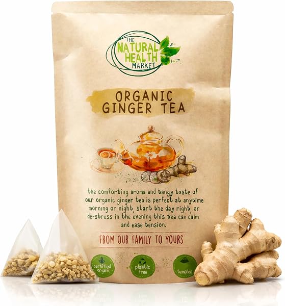 Organic Ginger Tea Bags – Strong Pure Ginger Root Herbal Tea – Plastic-Free & Caffeine-Free – Soil Association Organic – 50 Compostable Tea Bags – The Natural Health Market - 1