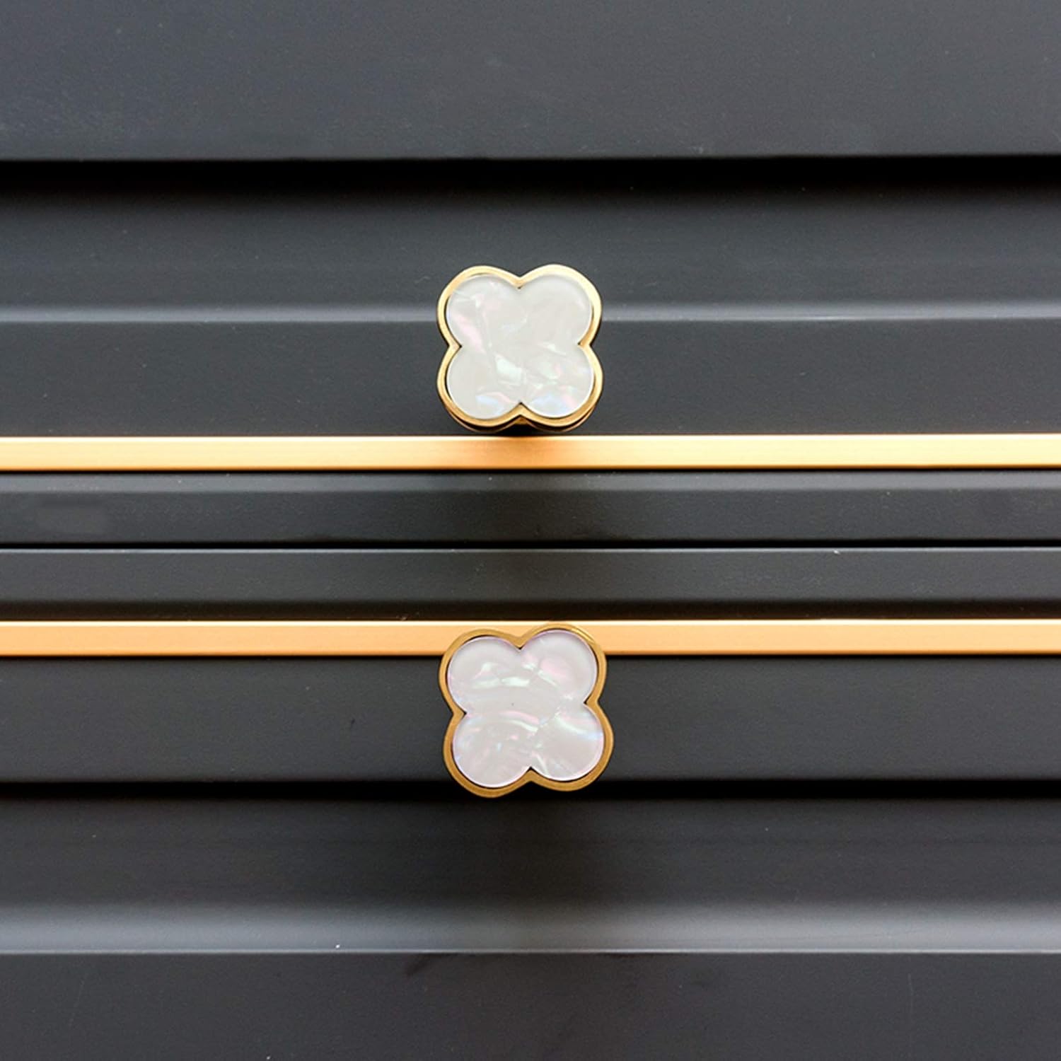 6Pack Modern Brass Clovers Cabinet Drawer Dresser Knobs Decorative Shell Kitchen Cupboard Pulls Gold Furniture Door Marble Knob Handles (6)