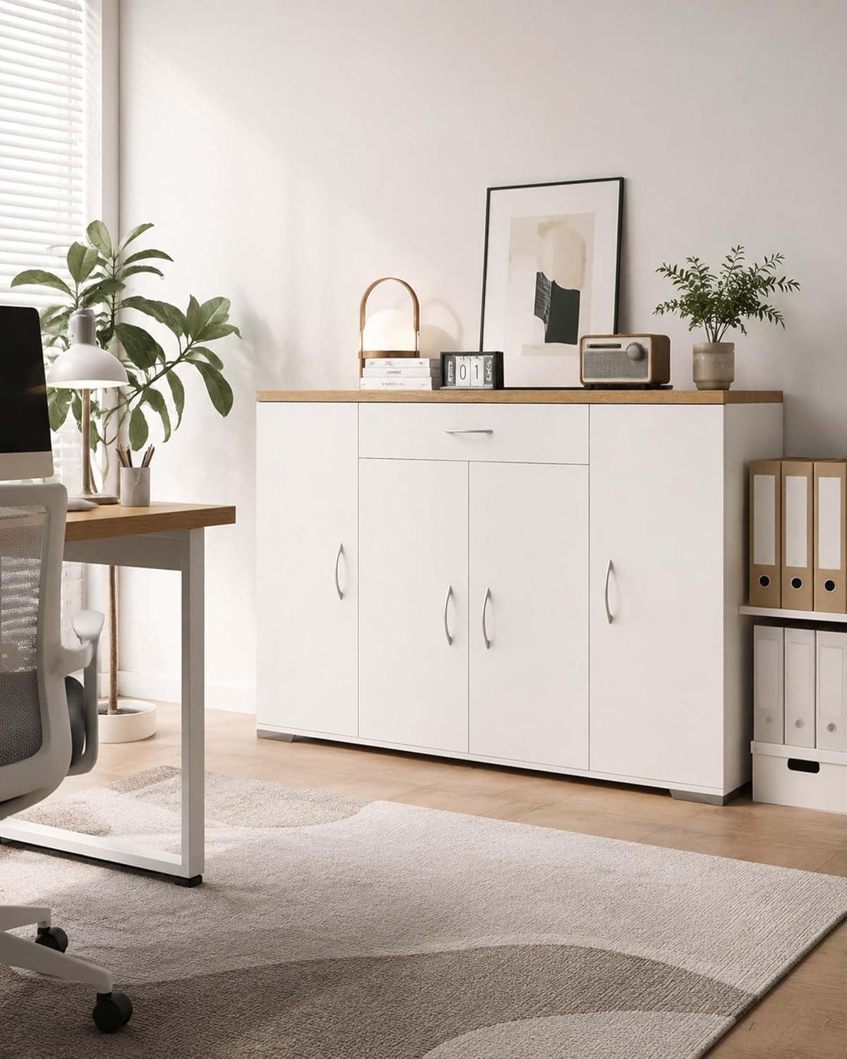 hitsuki Comò Camera da Letto Bianco con 4 Ante e 1 Cassetto 110×30×70cm | Mobile contenitore con 4 ante e 1 cassetto per organizzare biancheria, abiti e oggetti personali nella camera da letto