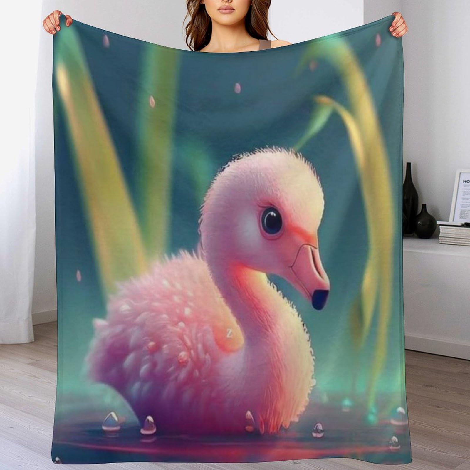 Couverture polaire en flamant rose super douce l&eacute;g&egrave;re et chaude jet&eacute; de lit 180x200