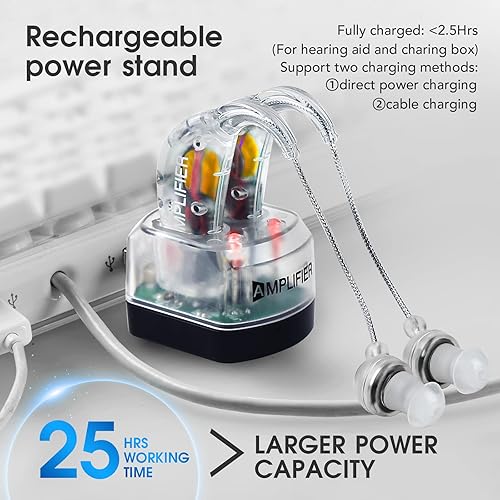 Miniatura 4 de Audífonos transparentes para personas mayores, amplificador de audífonos con cancelación de ruido para pérdida auditiva, dispositivos de asistencia