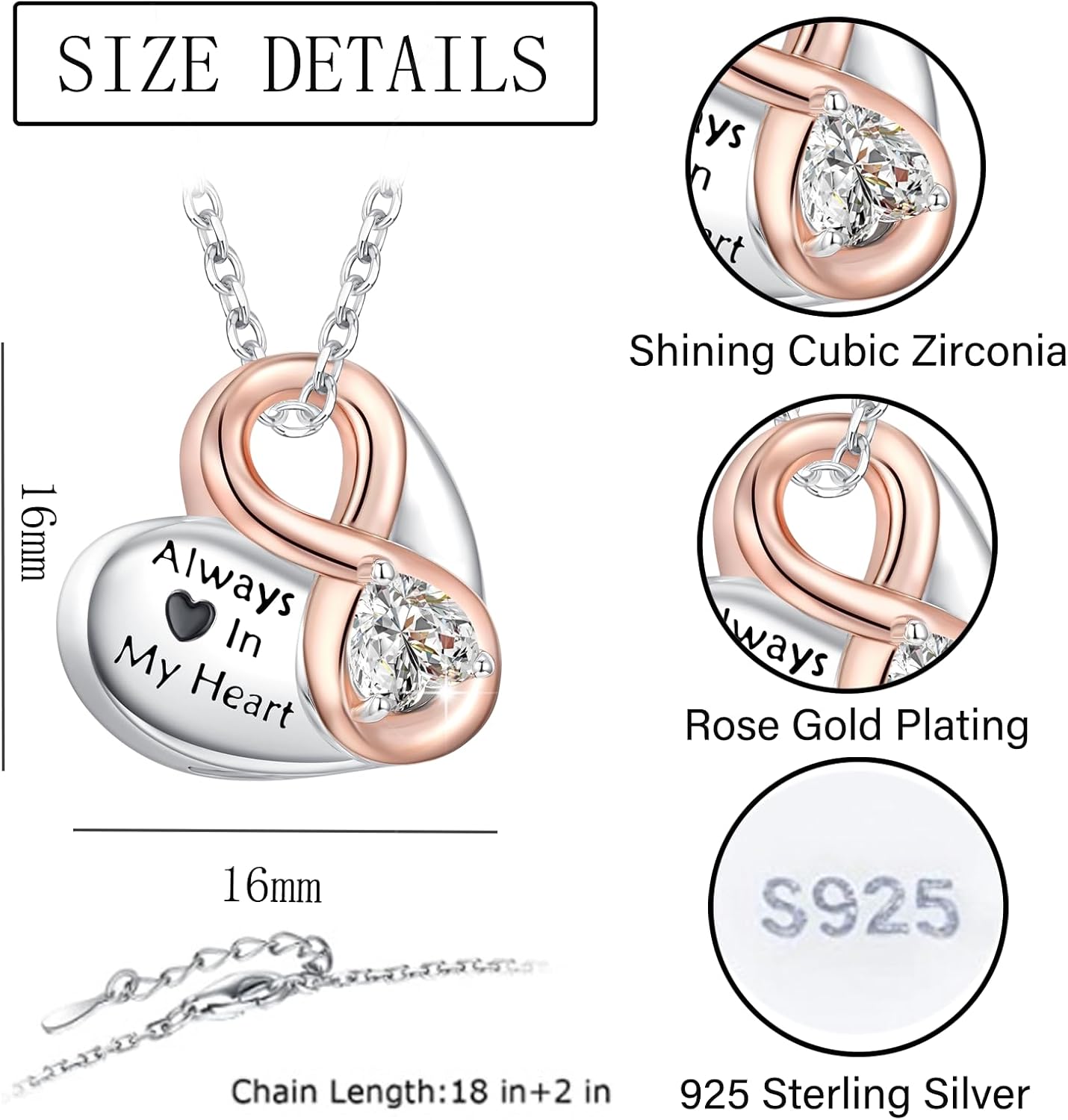 Urn Necklaces for Ashes 925 Sterling Silver Infinity Cremation Heart Necklace Memorial Keepsake Teardrop Eternity Memorial Pendant Jewelry for Women - Image 6