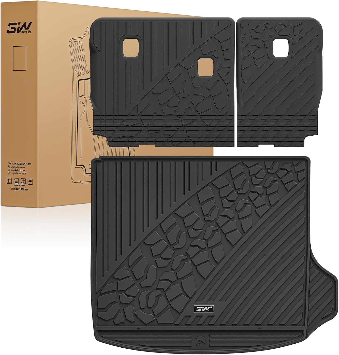 3W Cargo Mat for 2022-2025 2026 Jeep Grand Cherokee Accessories, Full Coverage All Weather Trunk Cargo Liner with Backrest Protectors (Include 4xe Not for L or WK), Black