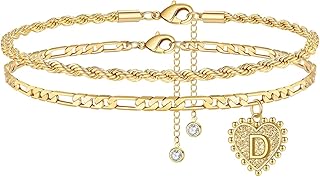 Yooblue Initial Ankle Bracelets for Women, 14K Gold Filled Dainty Heart Initial Anklet Foot Jewelry Gold Anklets for Women...