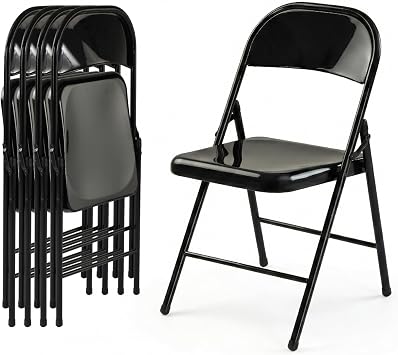 4 Pack Black Metal Folding Chairs, Heavy Duty Steel Frame, 330lbs