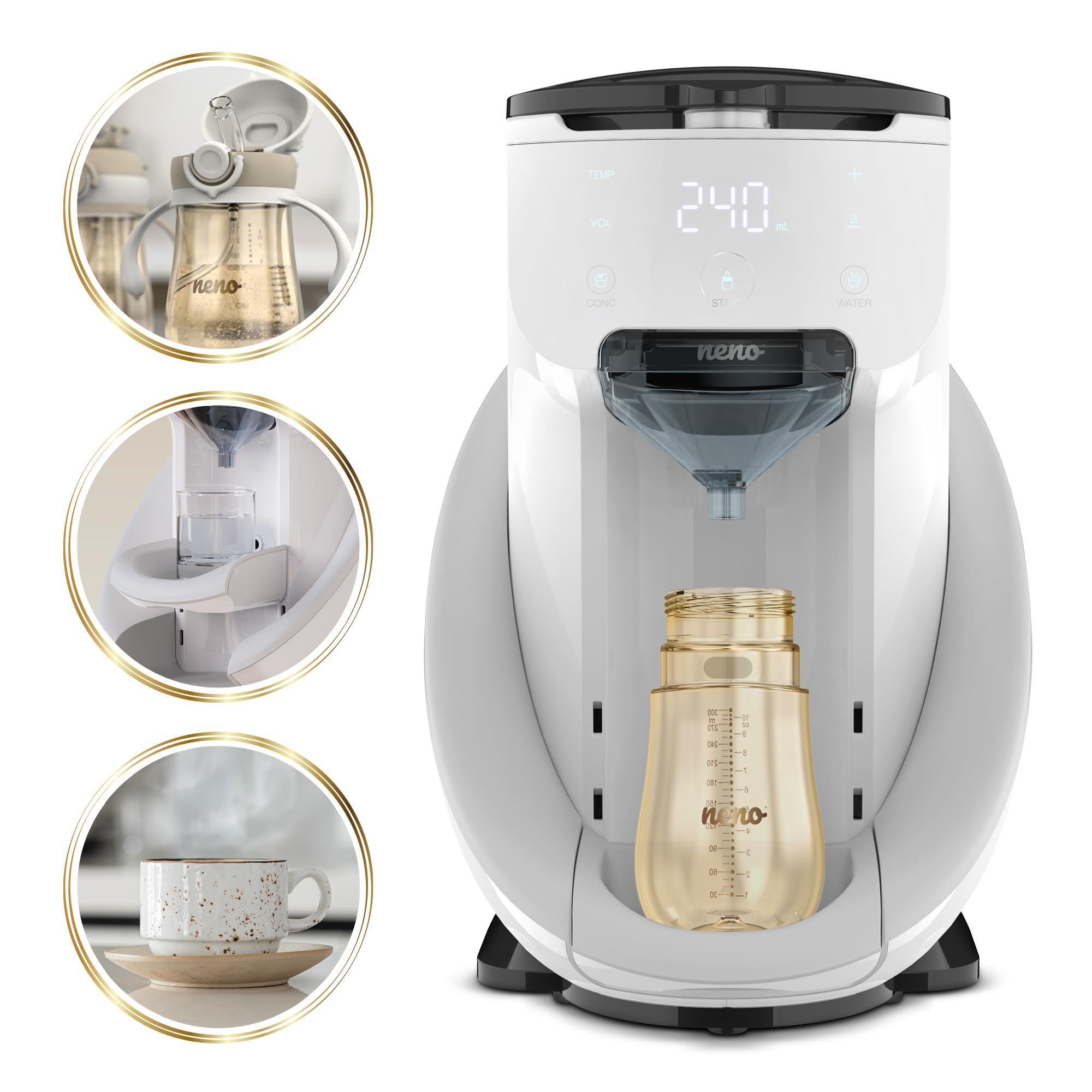 Neno Primavera Flaschenzubereiter Baby - Automatische Zubereitung von Babynahrung - Milchpulver Automat mit Temperatureinstellung 35 bis 70 Grad - Kompatibel mit verschiedenen Flaschen