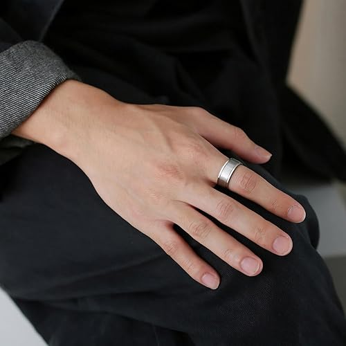 Miniatura 9 de Anillo giratorio para hombre, anillos de ansiedad de acero inoxidable de 0.315 pulgadas para hombres y mujeres, alivio de la ansiedad, plateado,