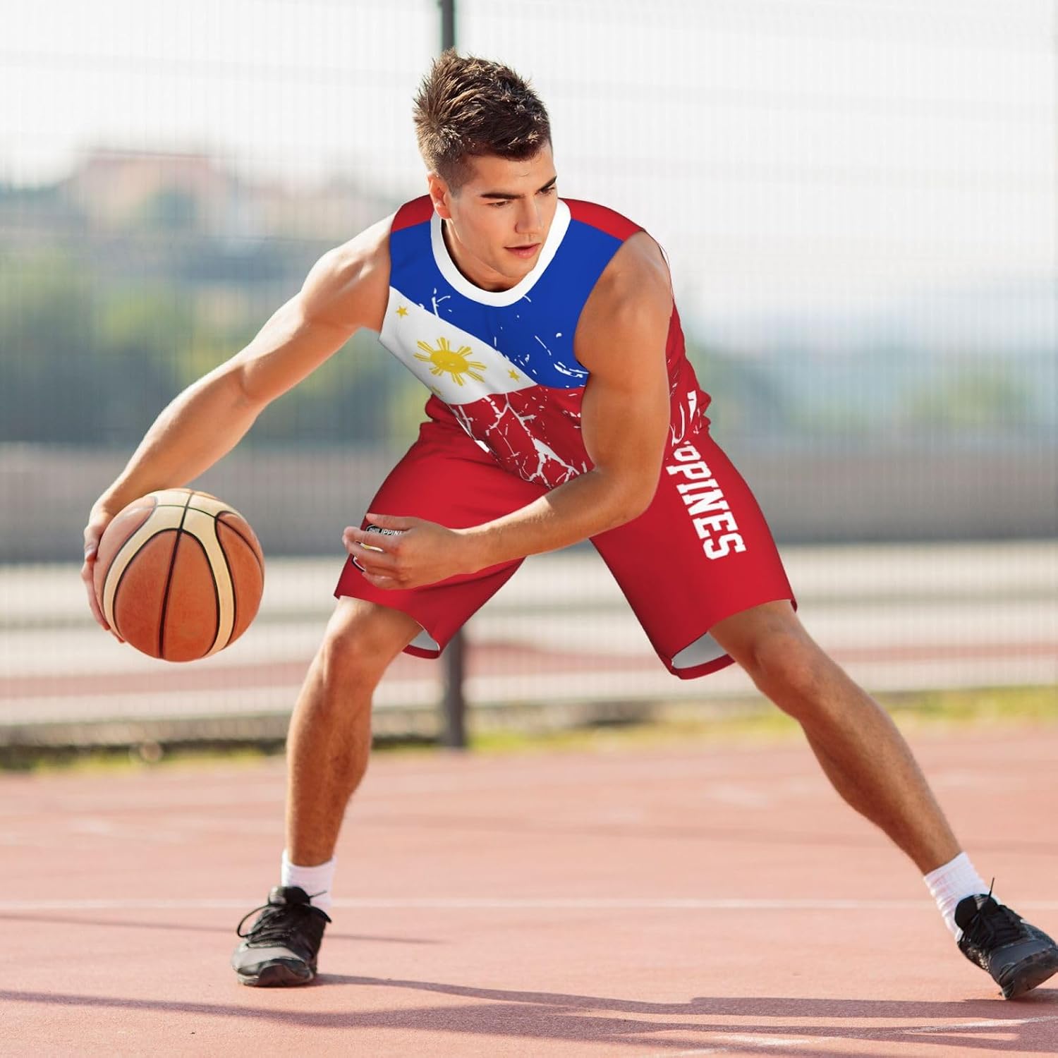 Philippines Flag Grain (3) Basketball Jersey Uniform Suit for Men Adults Training Athletic Set